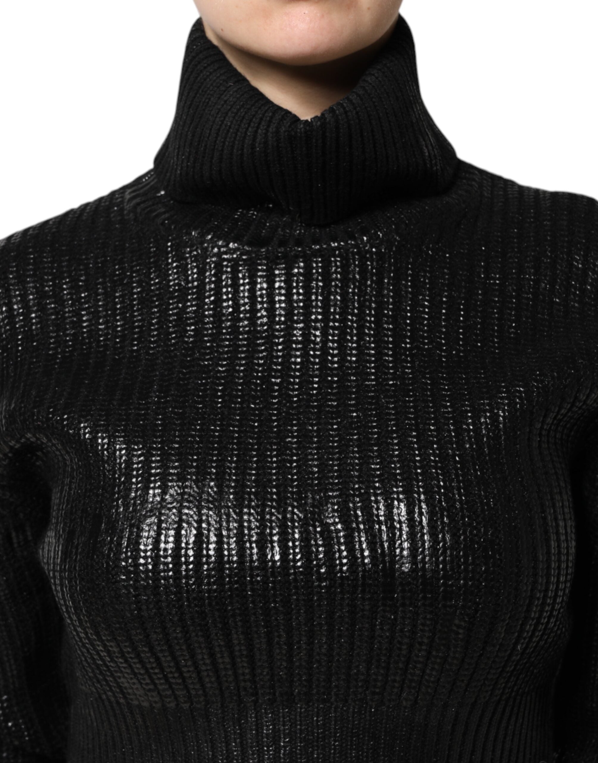 Top de lana con cuello vuelto y manga larga negro de Dolce & Gabbana-5