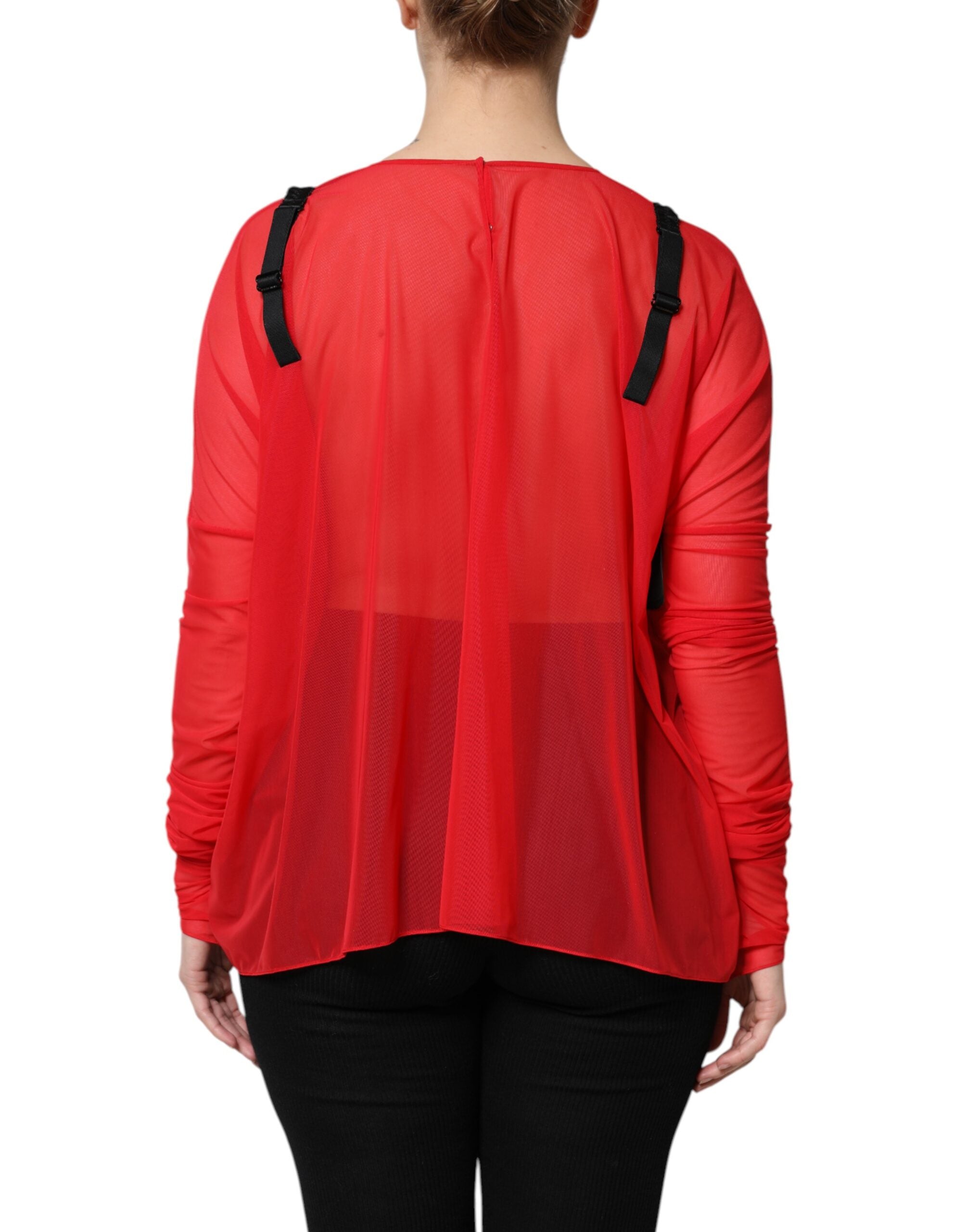 Dolce & Gabbana Red and Black Bustier Detailing Long-Sleeved Top-4