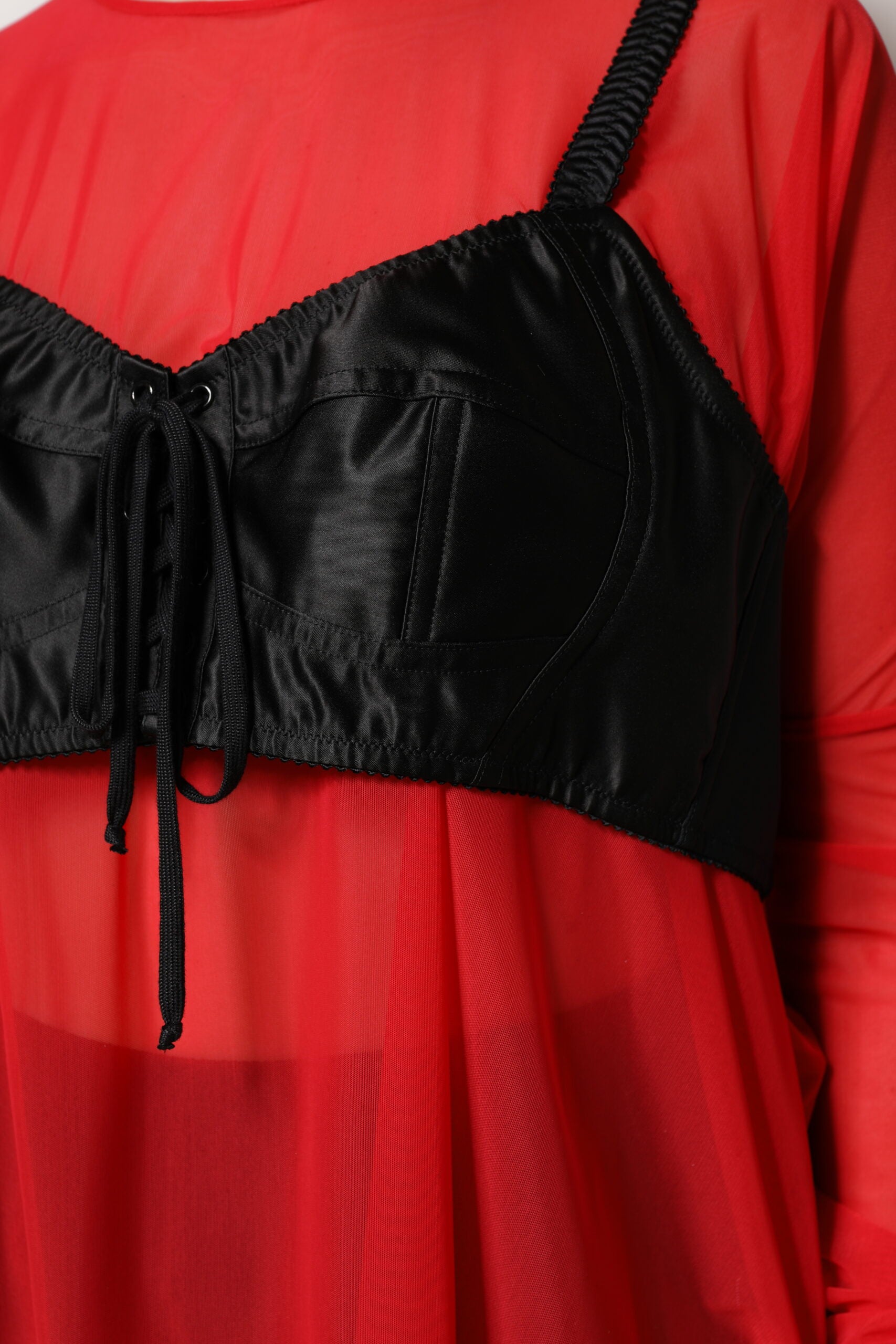 Dolce & Gabbana Red and Black Bustier Detailing Long-Sleeved Top-6