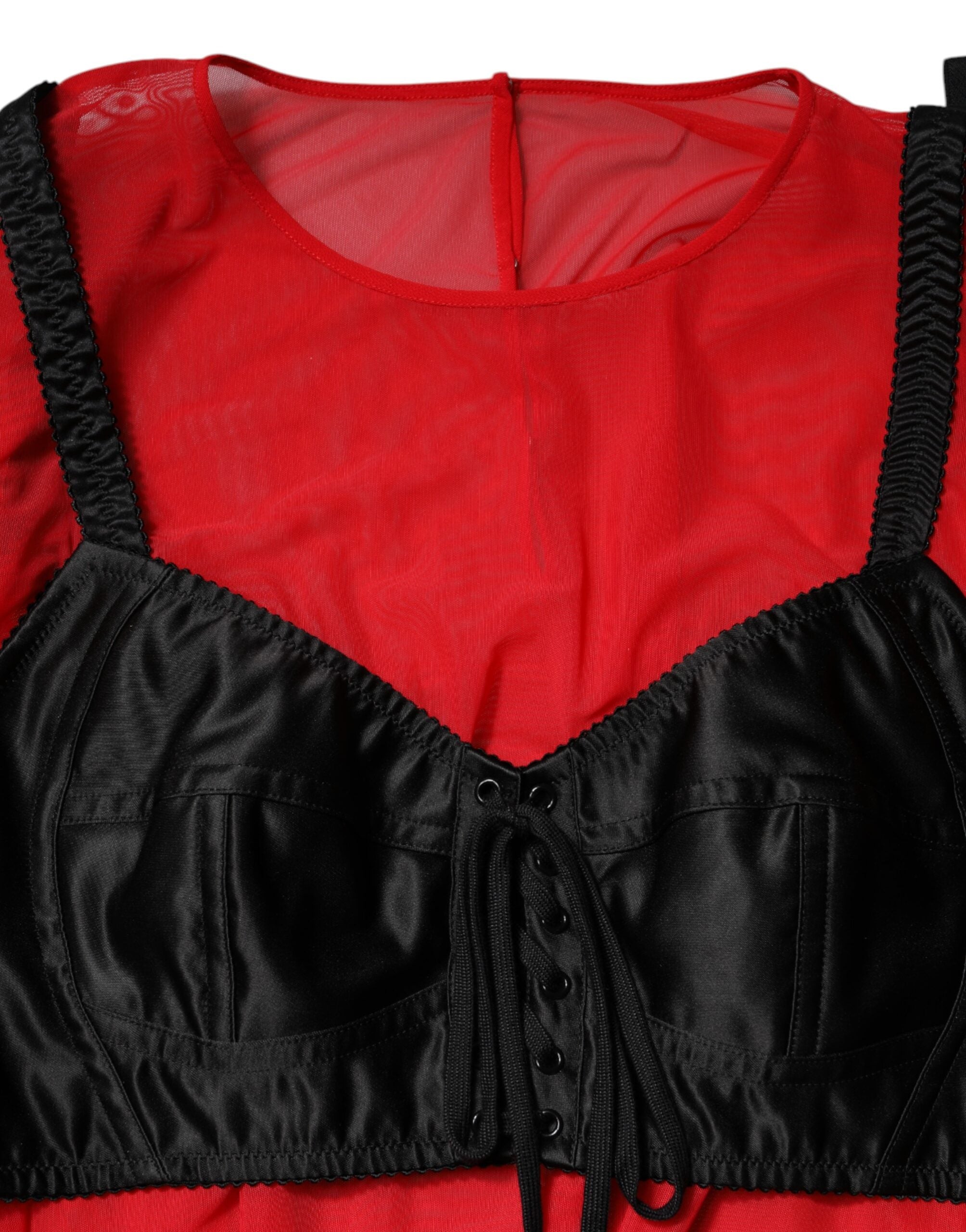 Dolce & Gabbana Red and Black Bustier Detailing Long-Sleeved Top-7