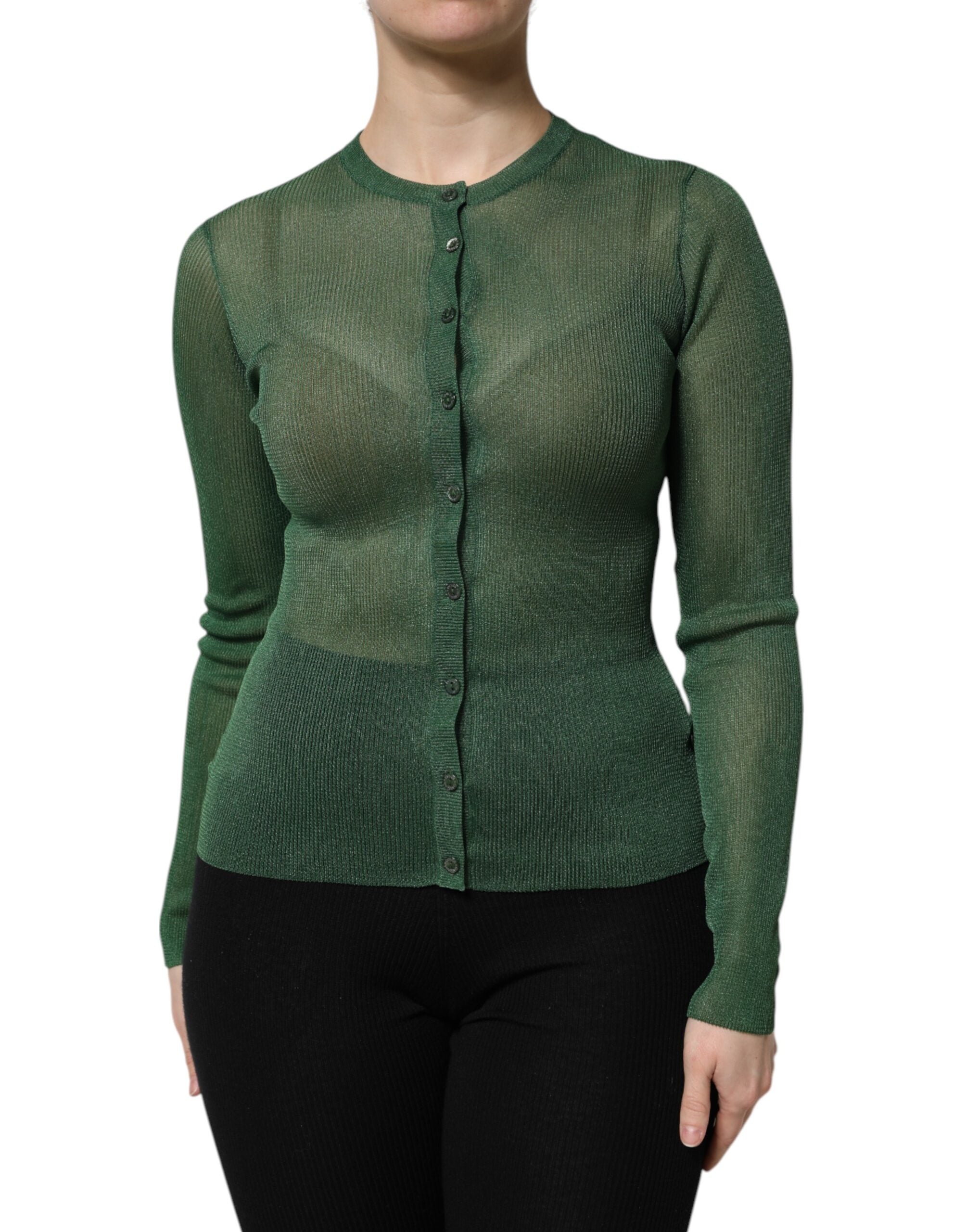Dolce & Gabbana Grüner Polyester Pullover mit langen Ärmeln-1