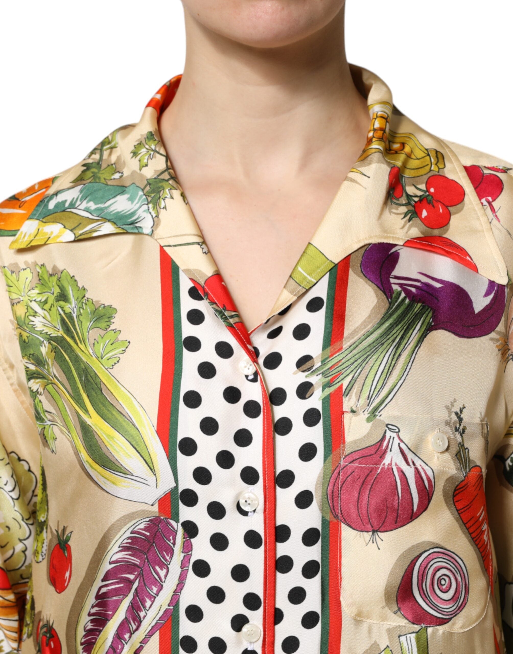 Dolce & Gabbana Multicolor Gemüse Seide Lange Ärmel Top-5