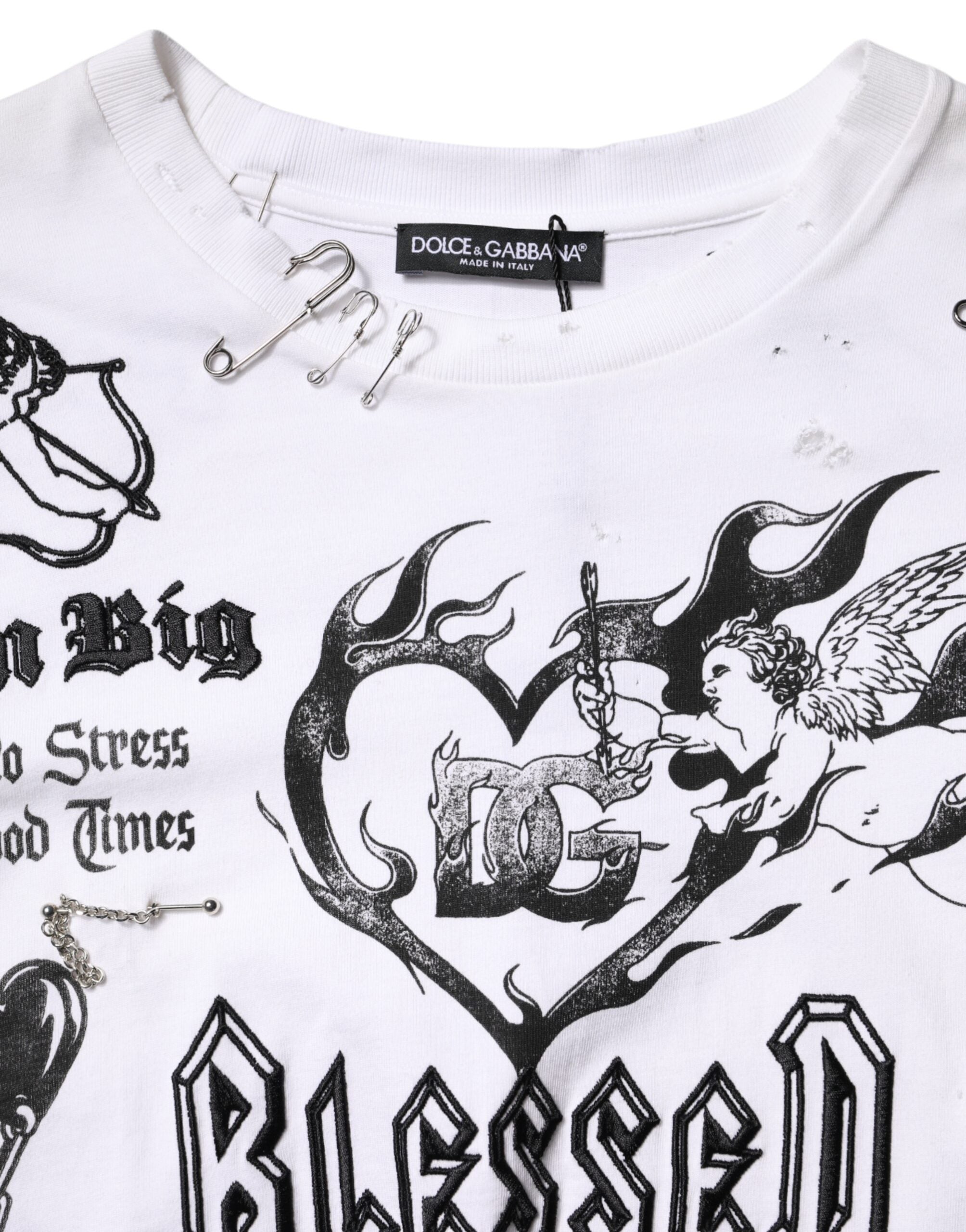 Dolce & Gabbana Bedrucktes T-Shirt aus weißer Baumwolle DG BLESSED-8