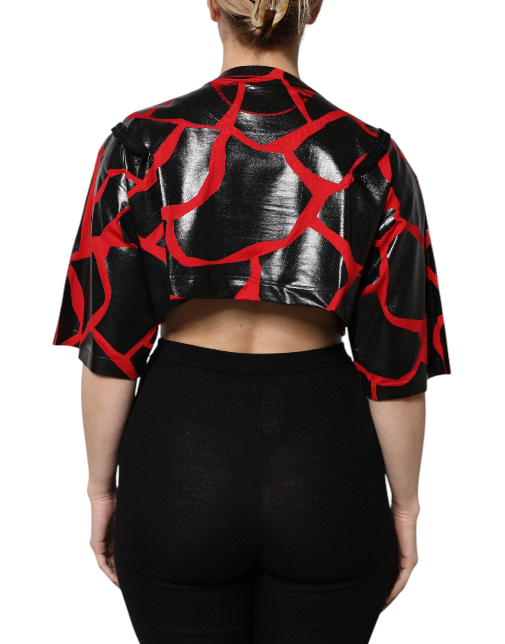Top corto con detalle de bustier de algodón rojo y negro de Dolce & Gabbana-4