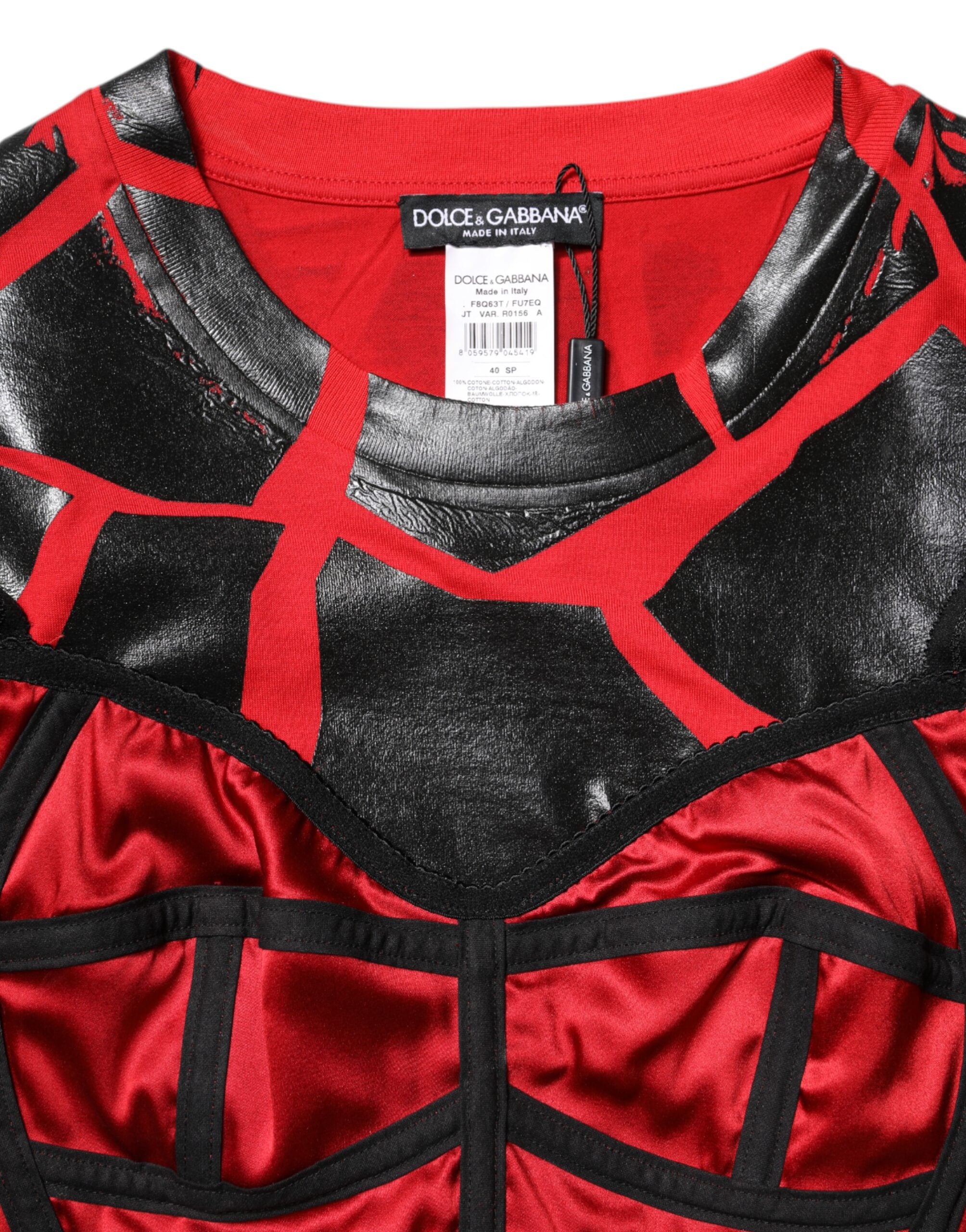 Top corto con detalle de bustier de algodón rojo y negro de Dolce & Gabbana-7
