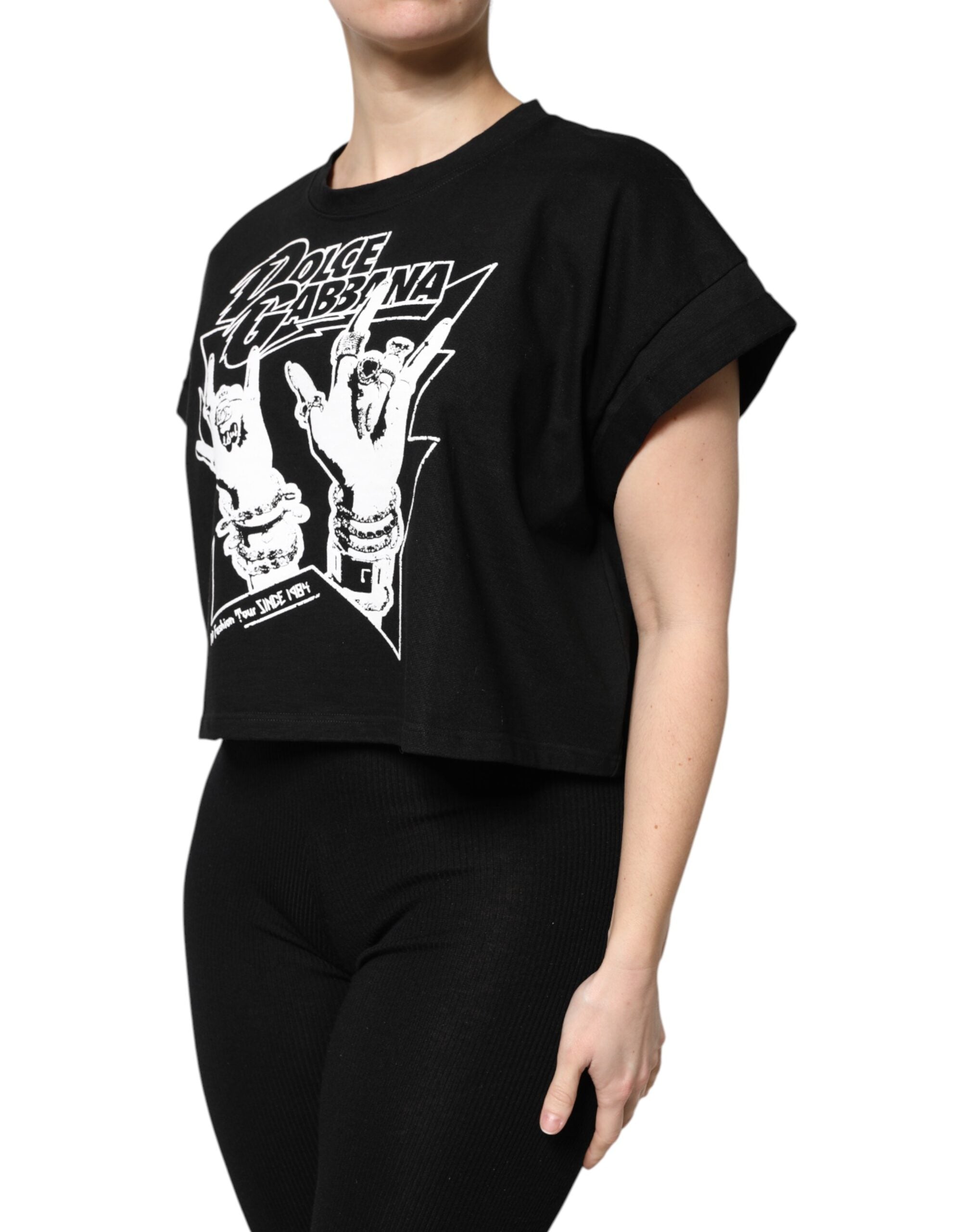 Camiseta de algodón de manga corta estampada negra de Dolce & Gabbana-3