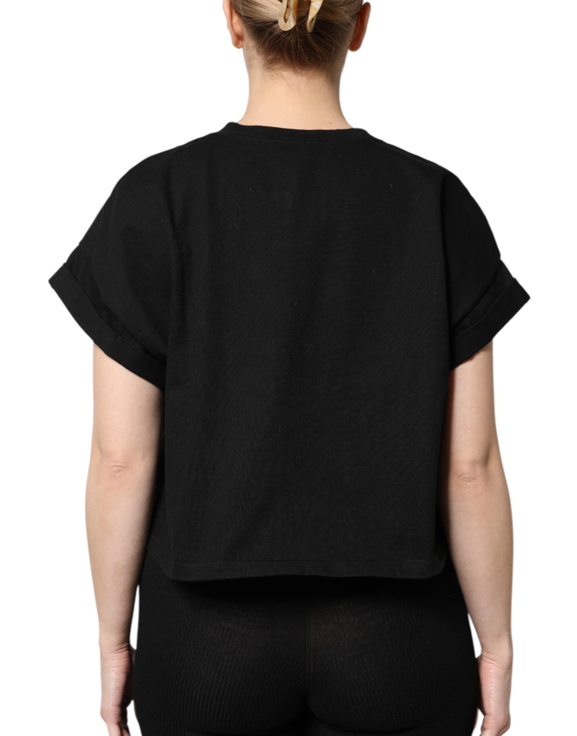 Camiseta de algodón de manga corta estampada negra de Dolce & Gabbana-4