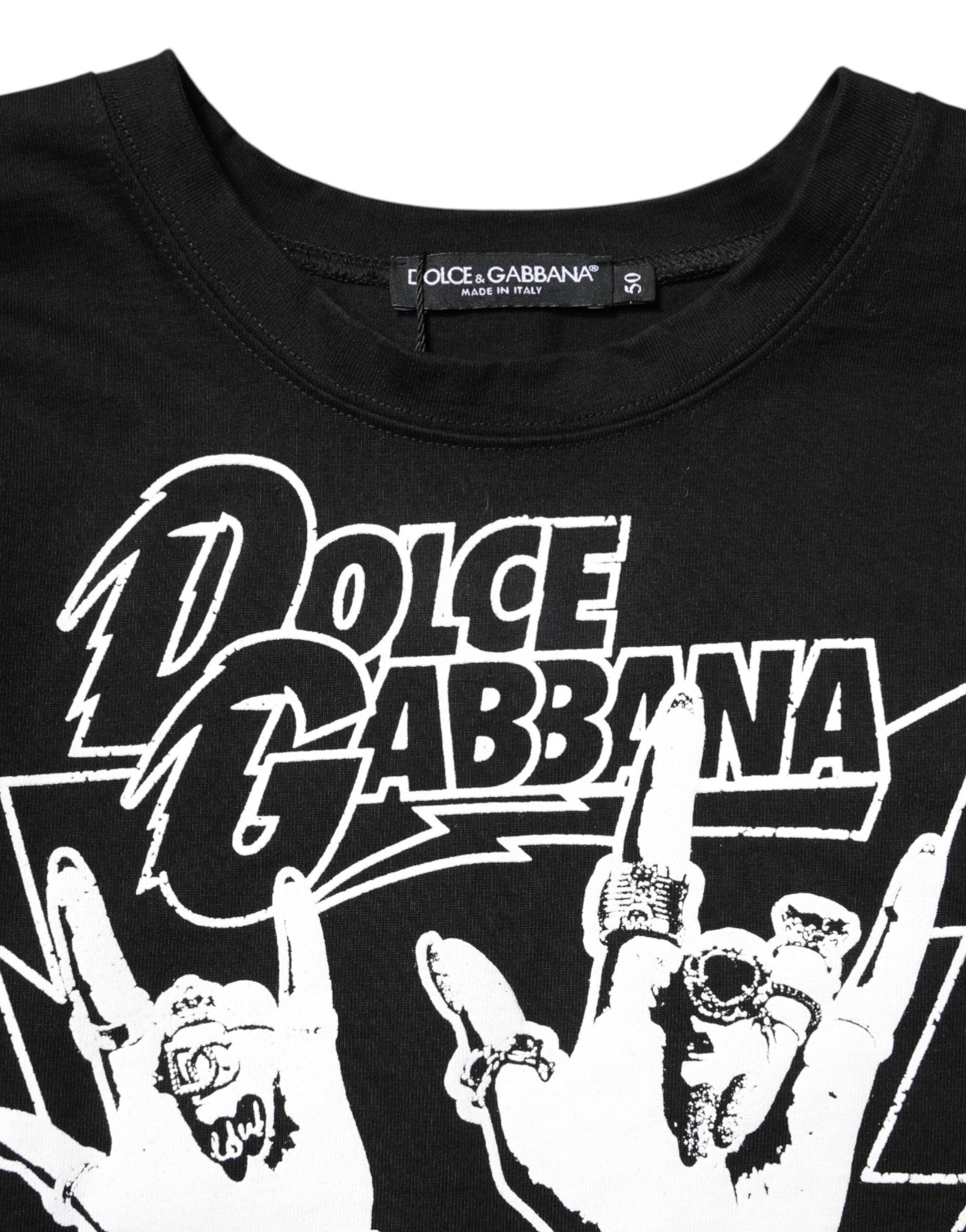 Camiseta de algodón de manga corta estampada negra de Dolce & Gabbana-6