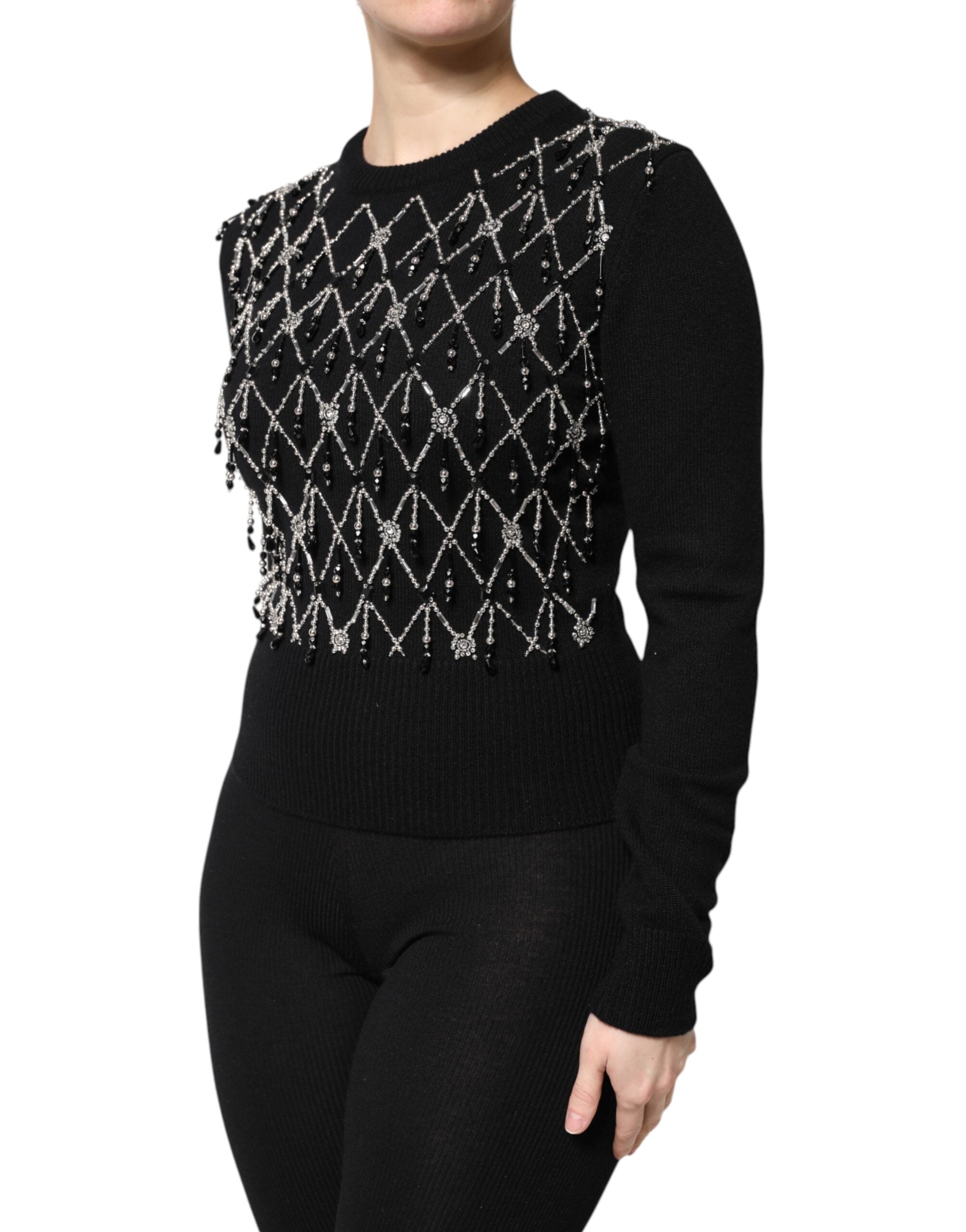 Top de manga larga de cachemir negro con adornos de Dolce & Gabbana-3
