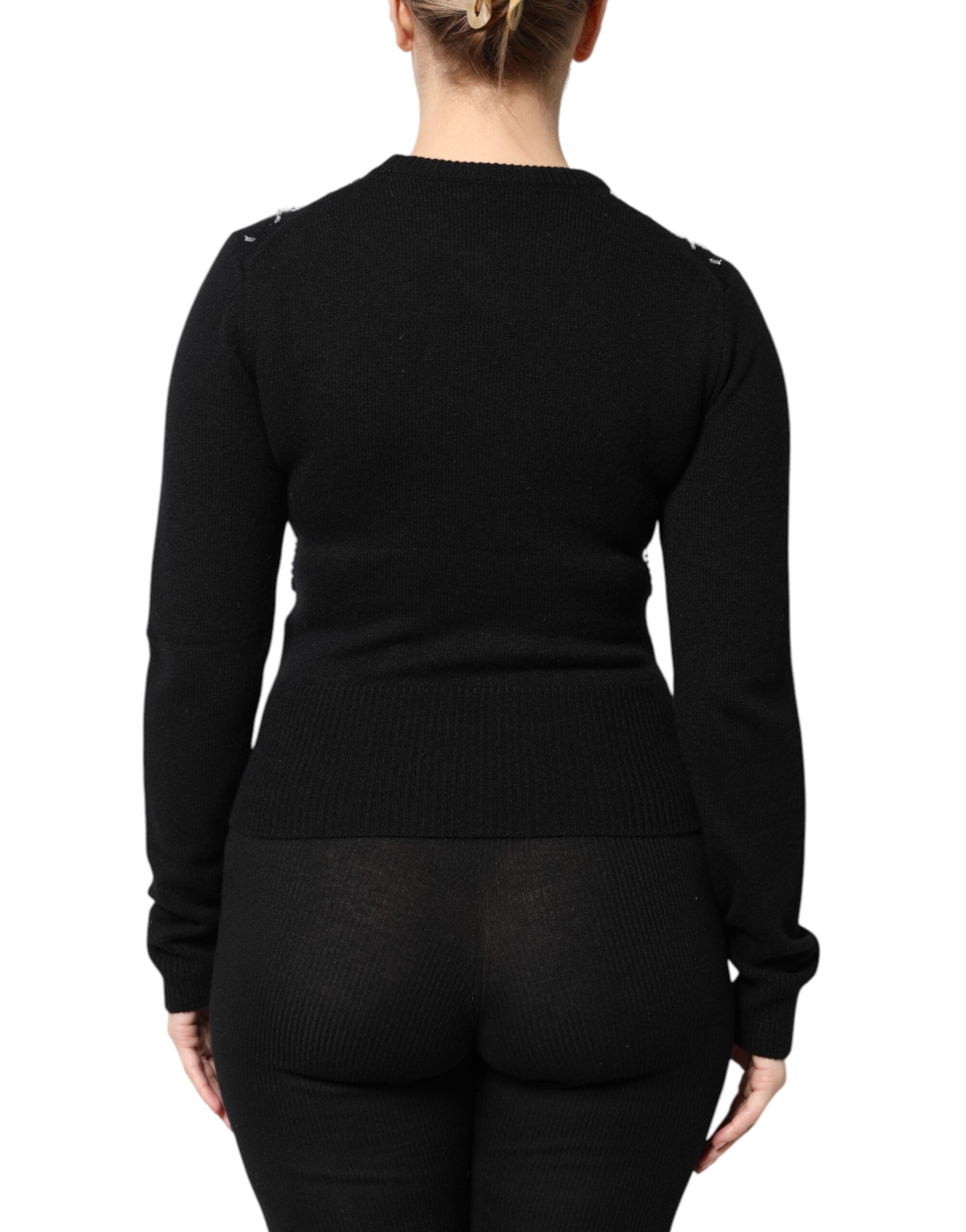Top de manga larga de cachemir negro con adornos de Dolce & Gabbana-4