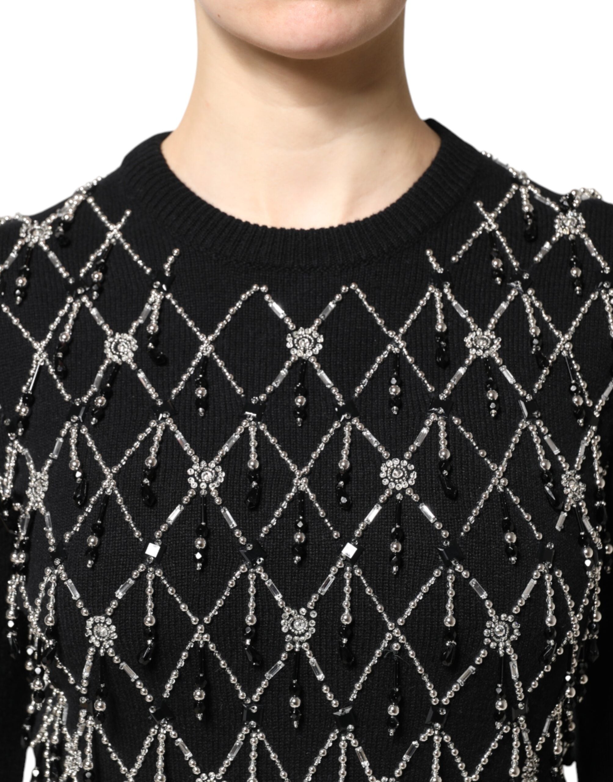 Top de manga larga de cachemir negro con adornos de Dolce & Gabbana-5
