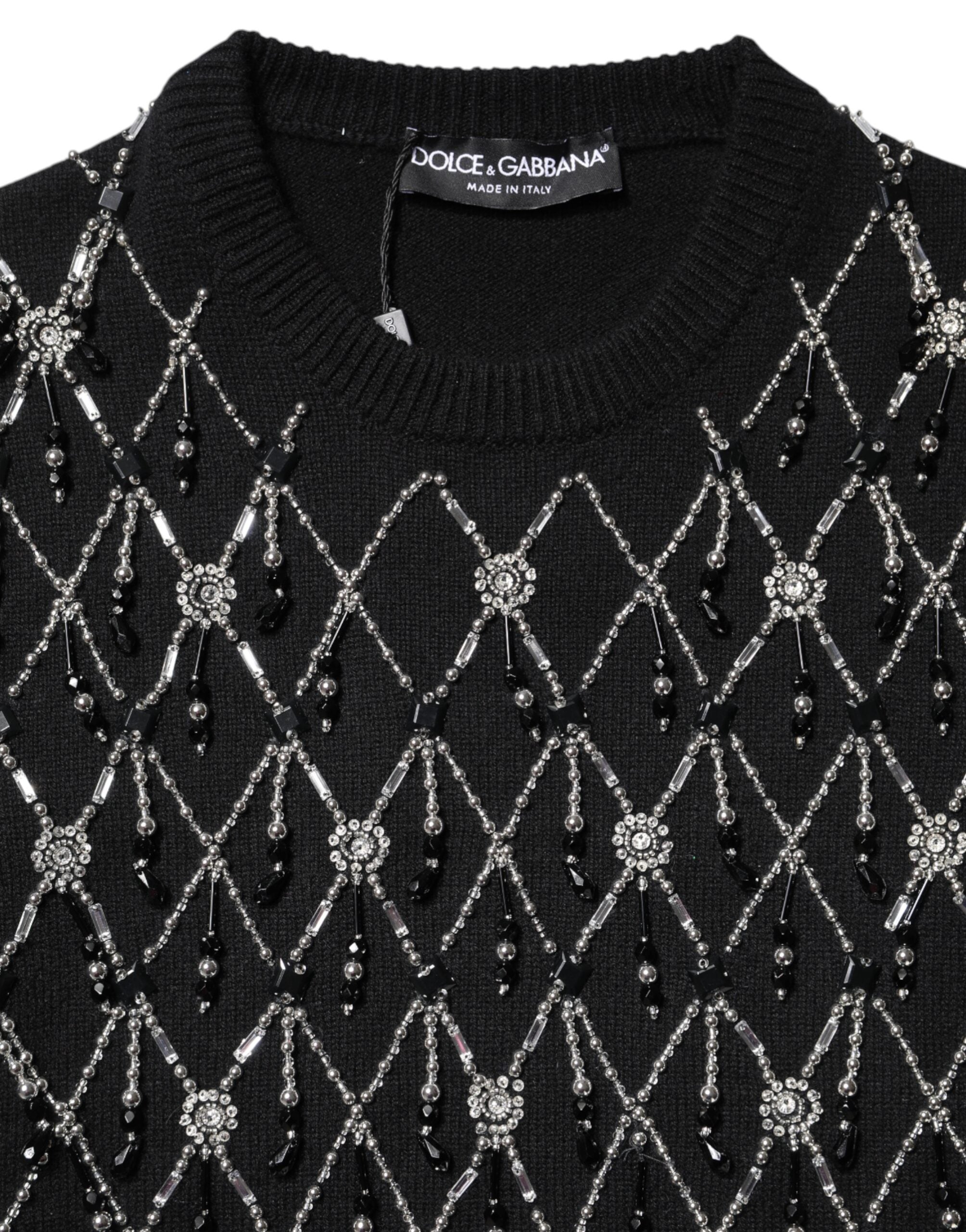 Top de manga larga de cachemir negro con adornos de Dolce & Gabbana-7