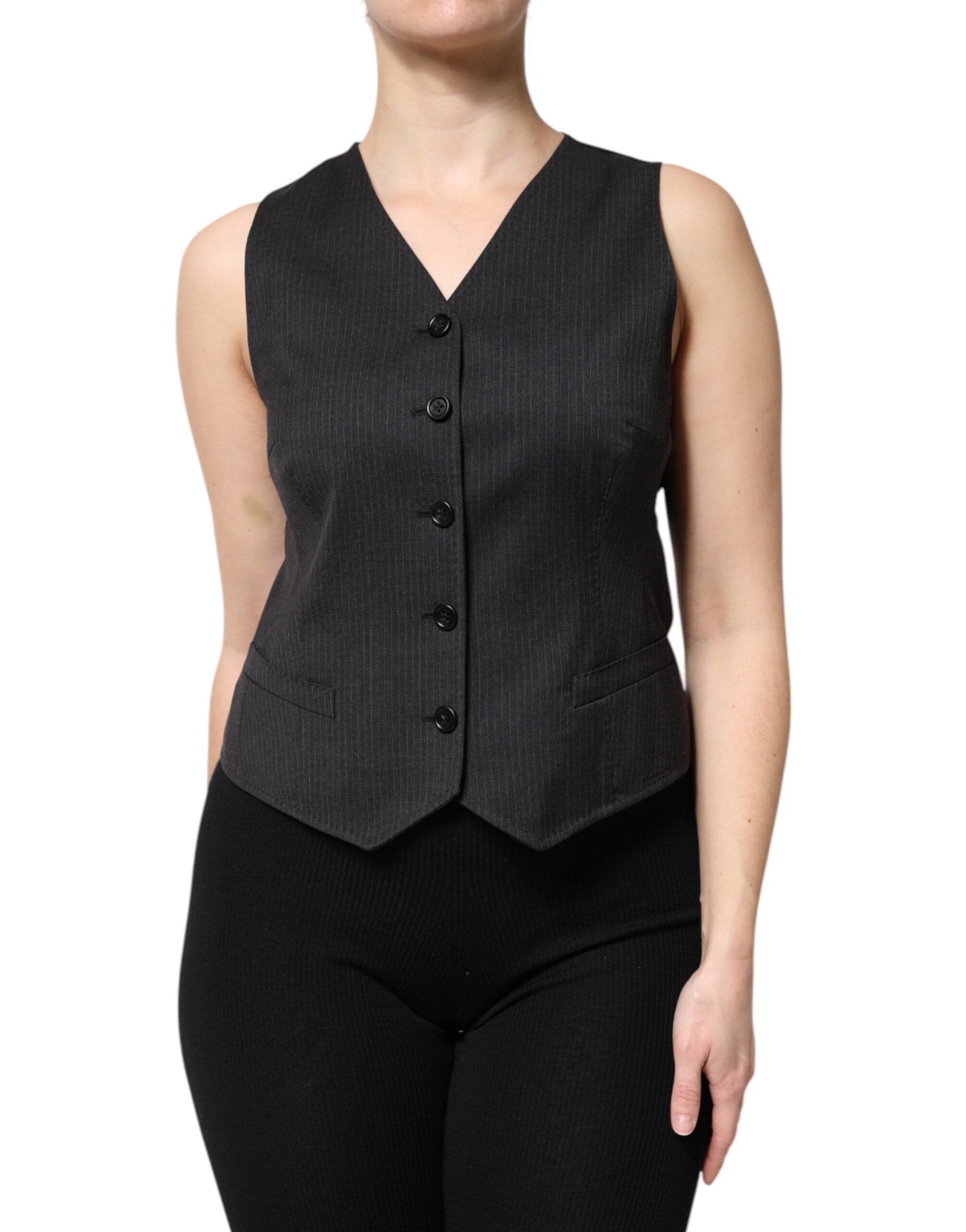 Dolce & Gabbana black striped sleeveless top with button placket-2