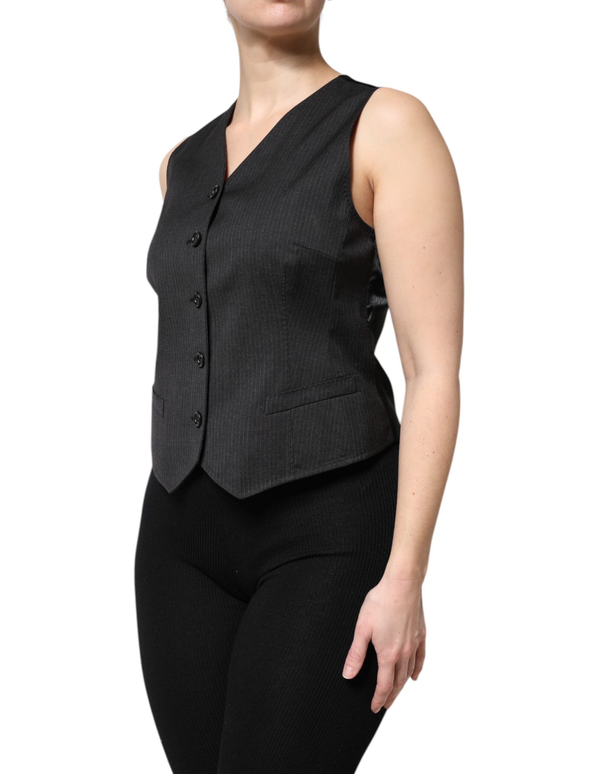 Dolce & Gabbana black striped sleeveless top with button placket-3