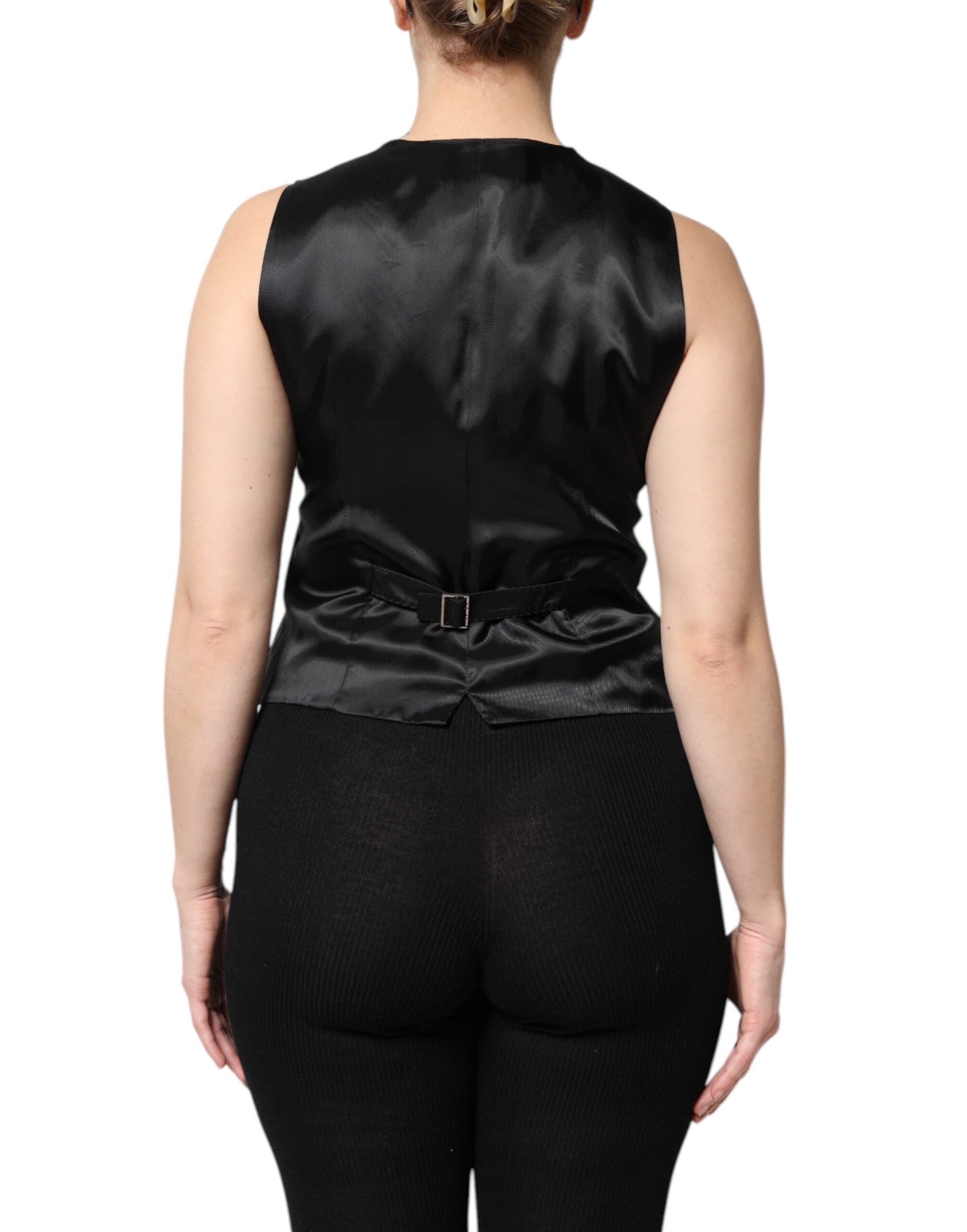 Dolce & Gabbana black striped sleeveless top with button placket-4