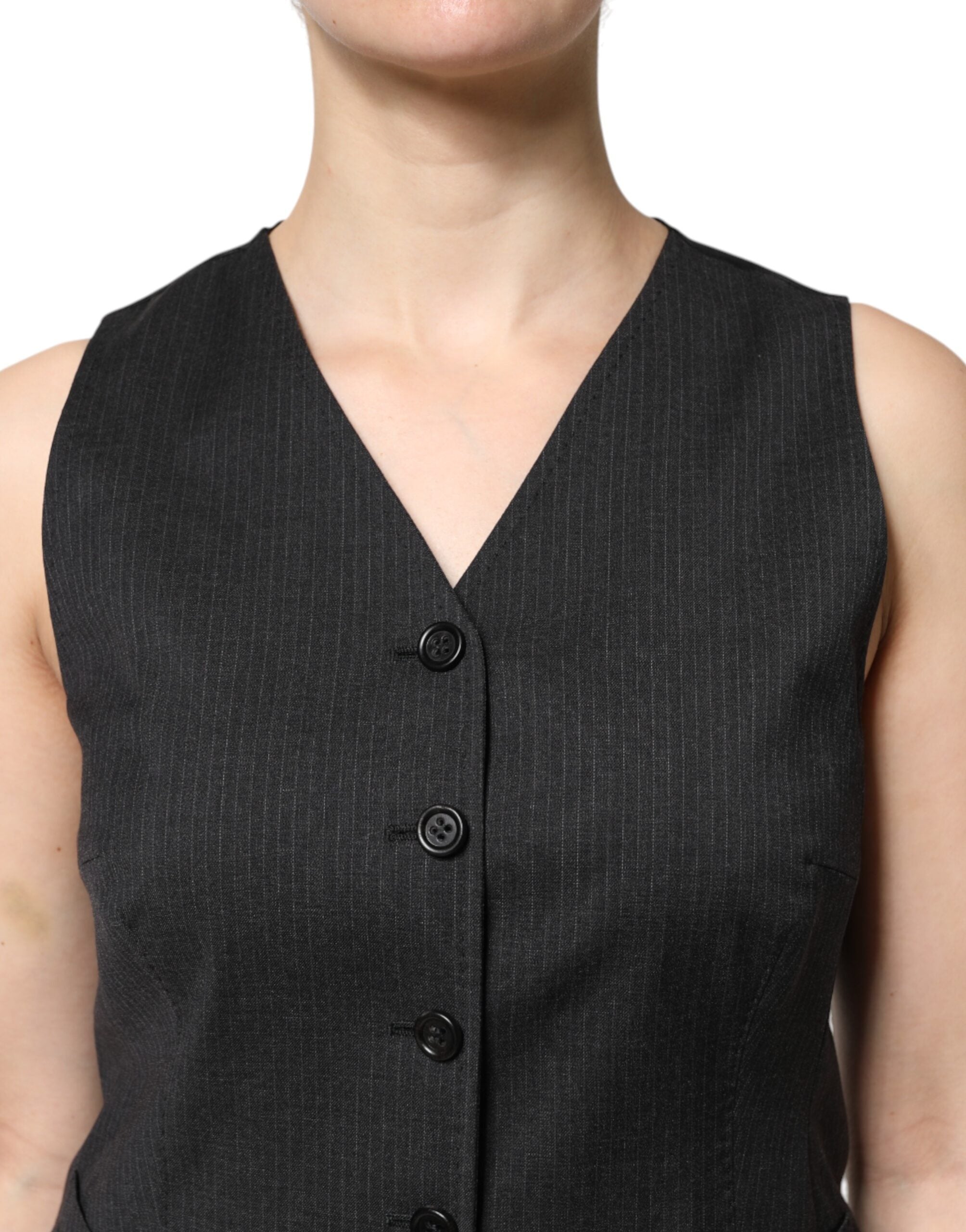 Dolce & Gabbana black striped sleeveless top with button placket-5
