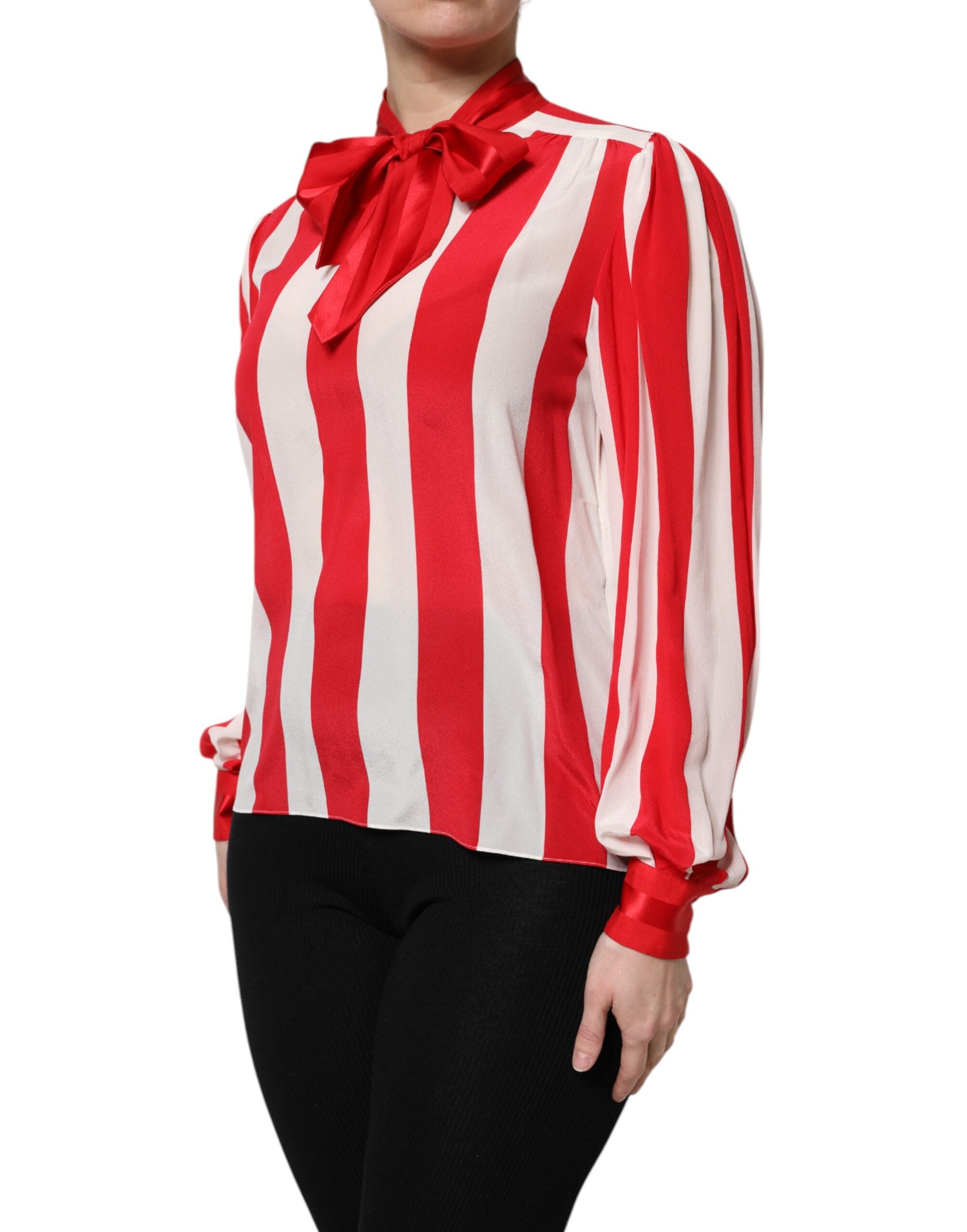 Dolce & Gabbana Rot Weiß Streifen Ascot Kragen Bluse Top-3