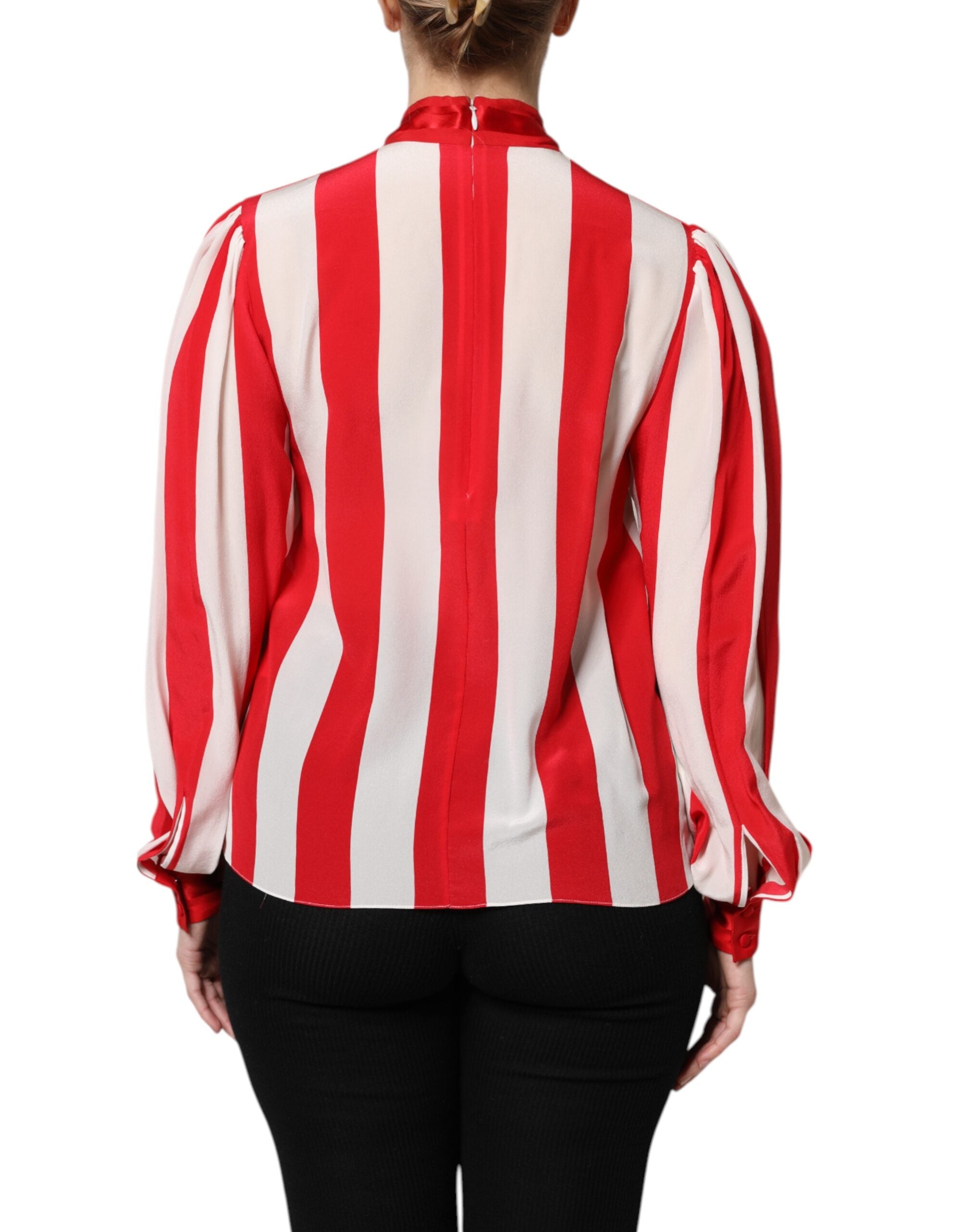 Dolce & Gabbana Rot Weiß Streifen Ascot Kragen Bluse Top-4