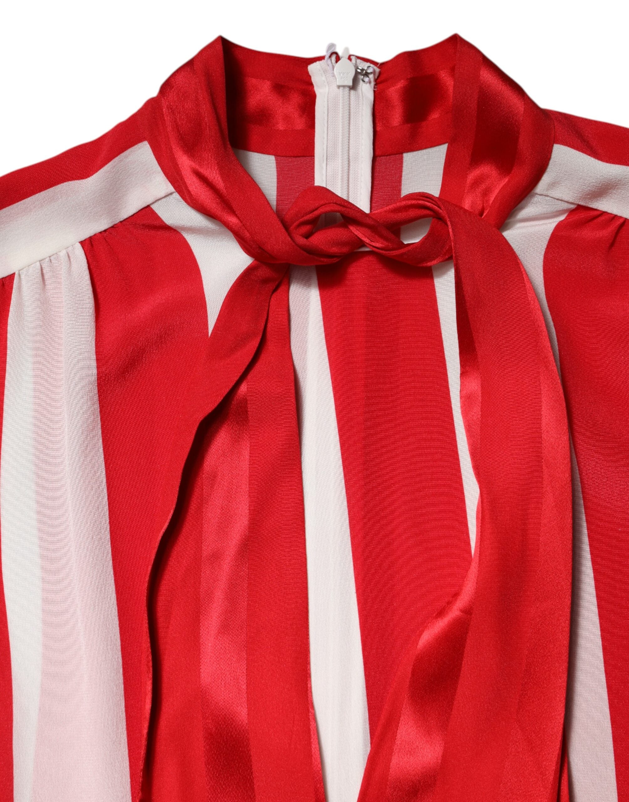 Dolce & Gabbana Rot Weiß Streifen Ascot Kragen Bluse Top-7