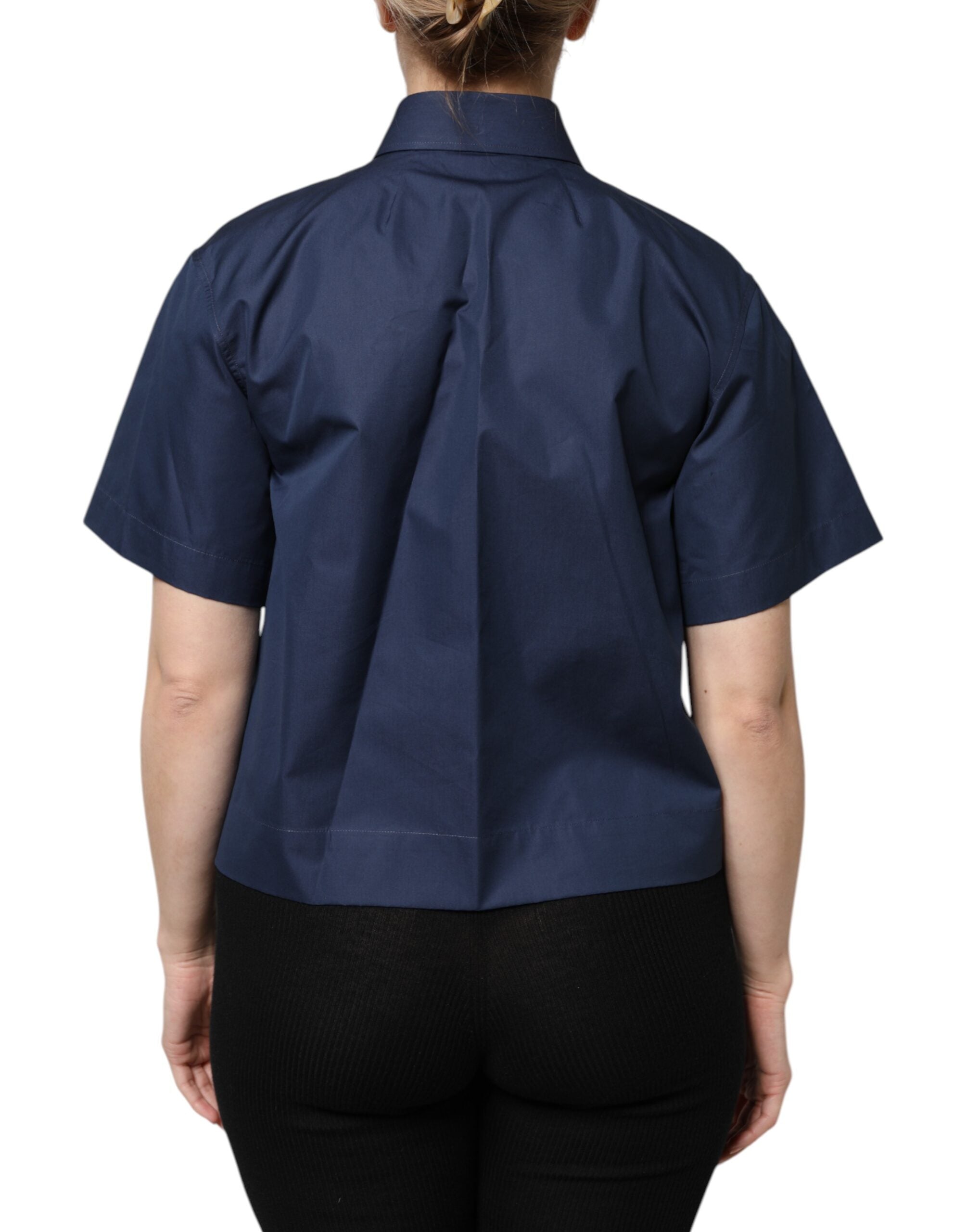 Top de manga corta de algodón azul Dolce & Gabbana con tapeta de botones-4