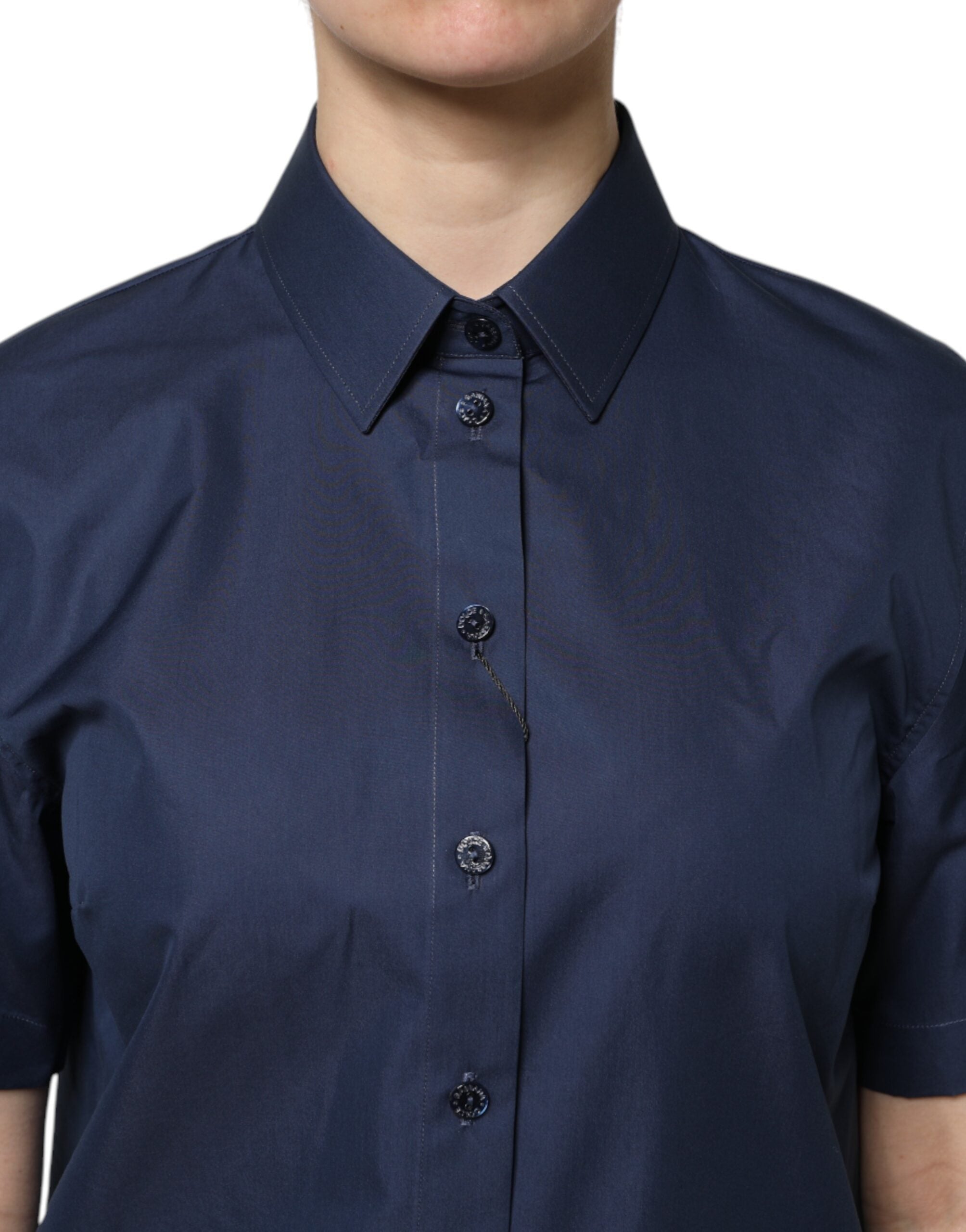 Top de manga corta de algodón azul Dolce & Gabbana con tapeta de botones-5