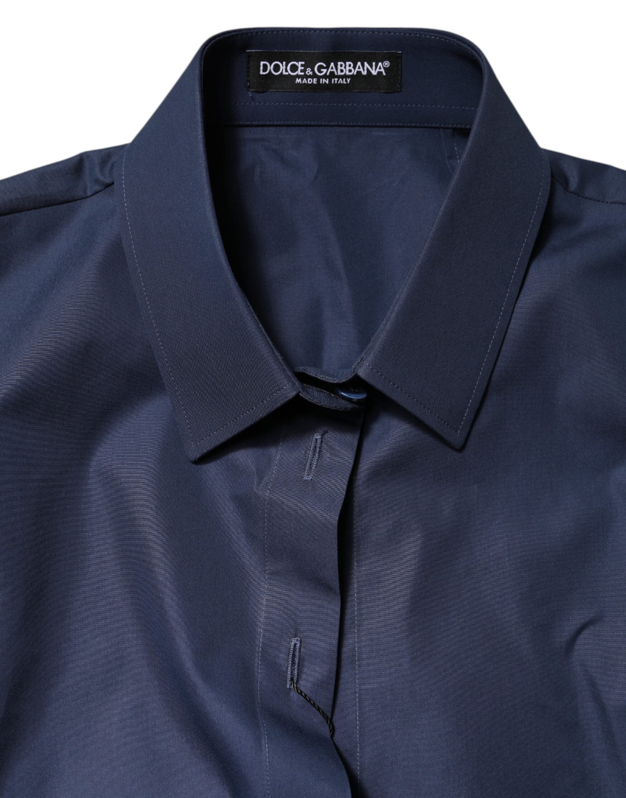 Top de manga corta de algodón azul Dolce & Gabbana con tapeta de botones-7