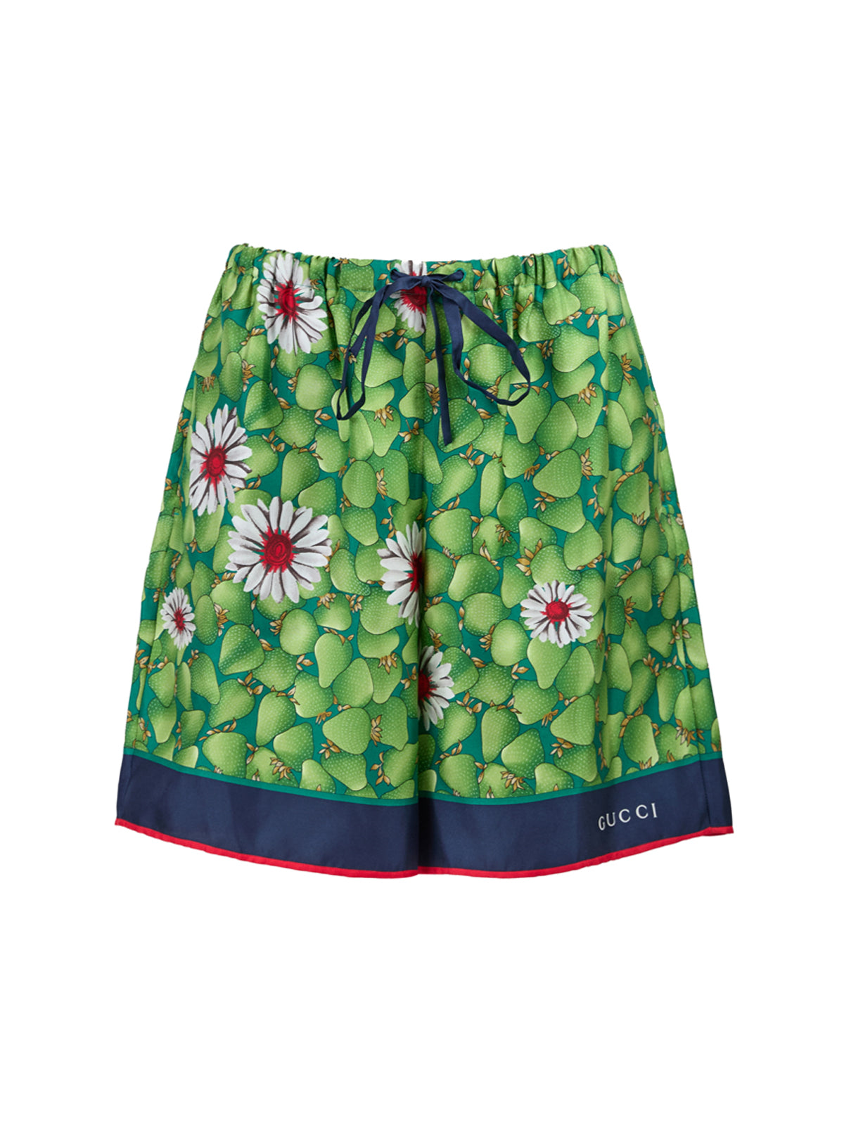 Gucci green silk shorts with floral pattern-1
