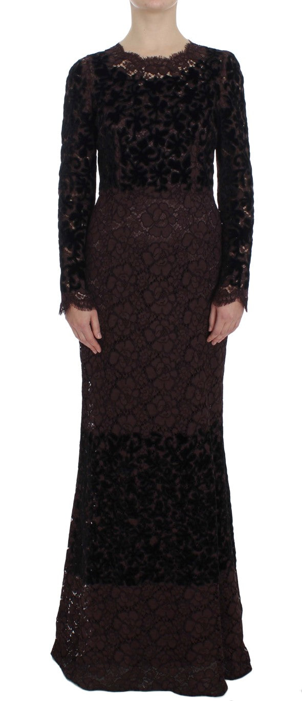 Dolce & Gabbana Lila Floral Ricamo Lace Maxi Dress