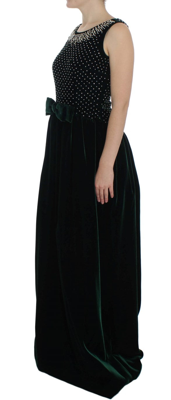 Dolce & Gabbana Langes Maxikleid aus grünem Samt und Kristall-2
