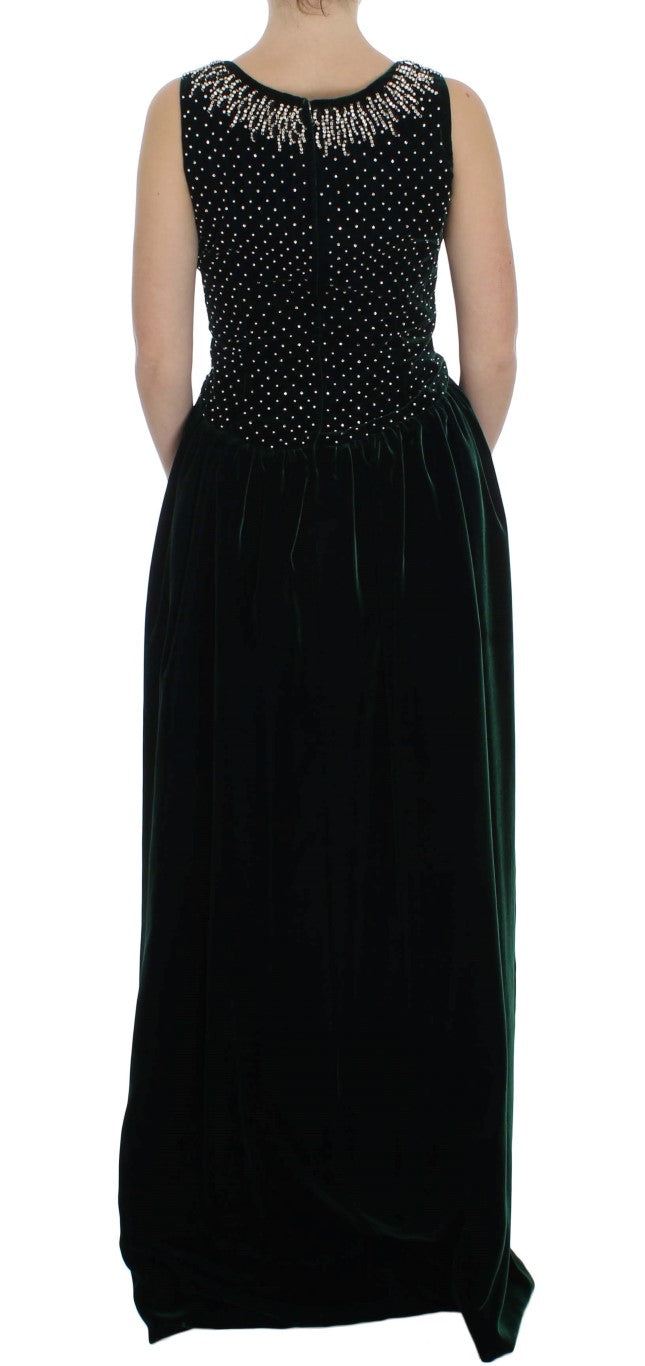 Dolce & Gabbana Langes Maxikleid aus grünem Samt und Kristall-3