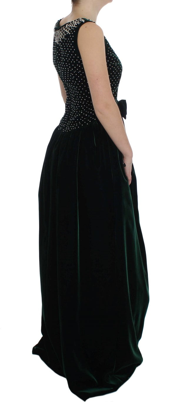 Dolce & Gabbana Langes Maxikleid aus grünem Samt und Kristall-4