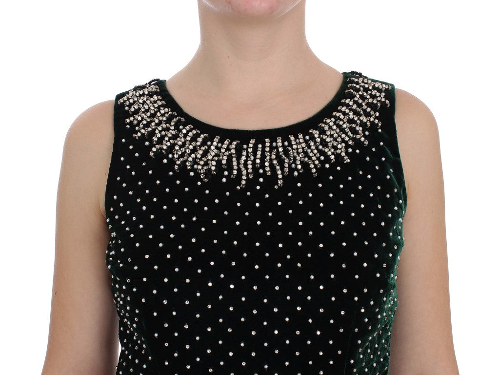 Dolce & Gabbana Langes Maxikleid aus grünem Samt und Kristall-5
