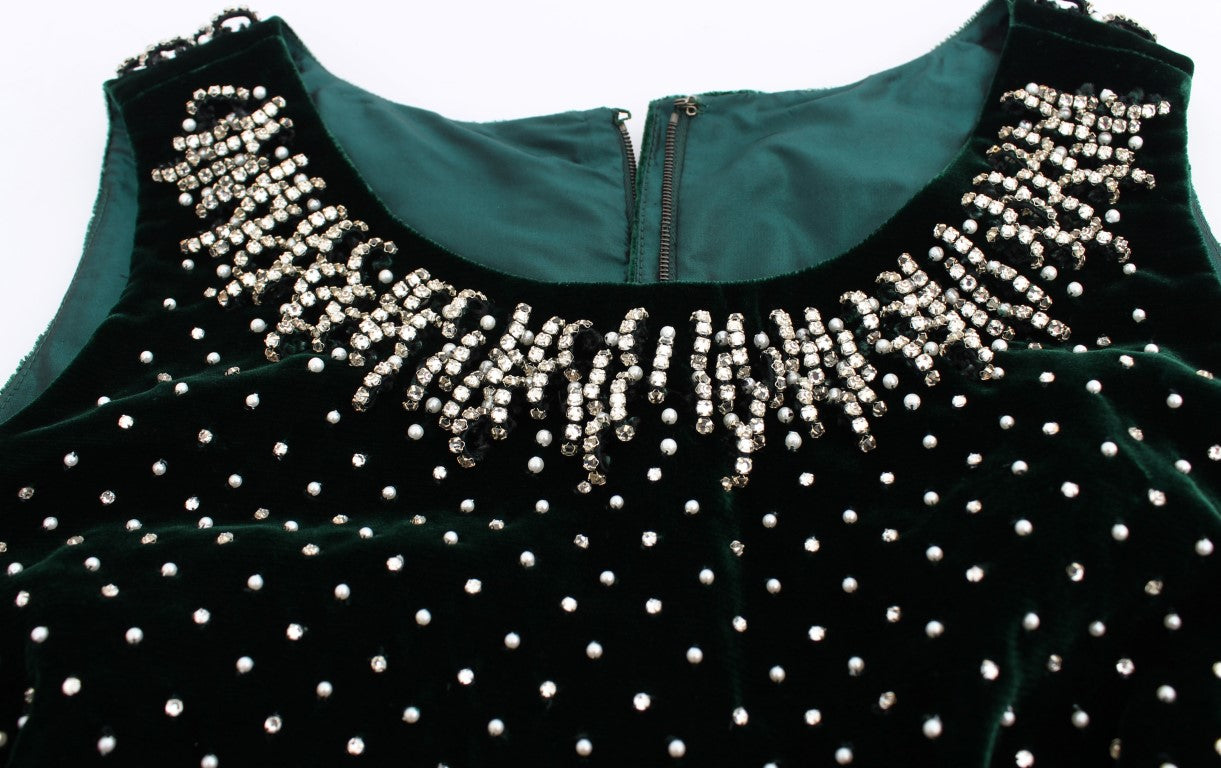 Dolce & Gabbana Langes Maxikleid aus grünem Samt und Kristall-7