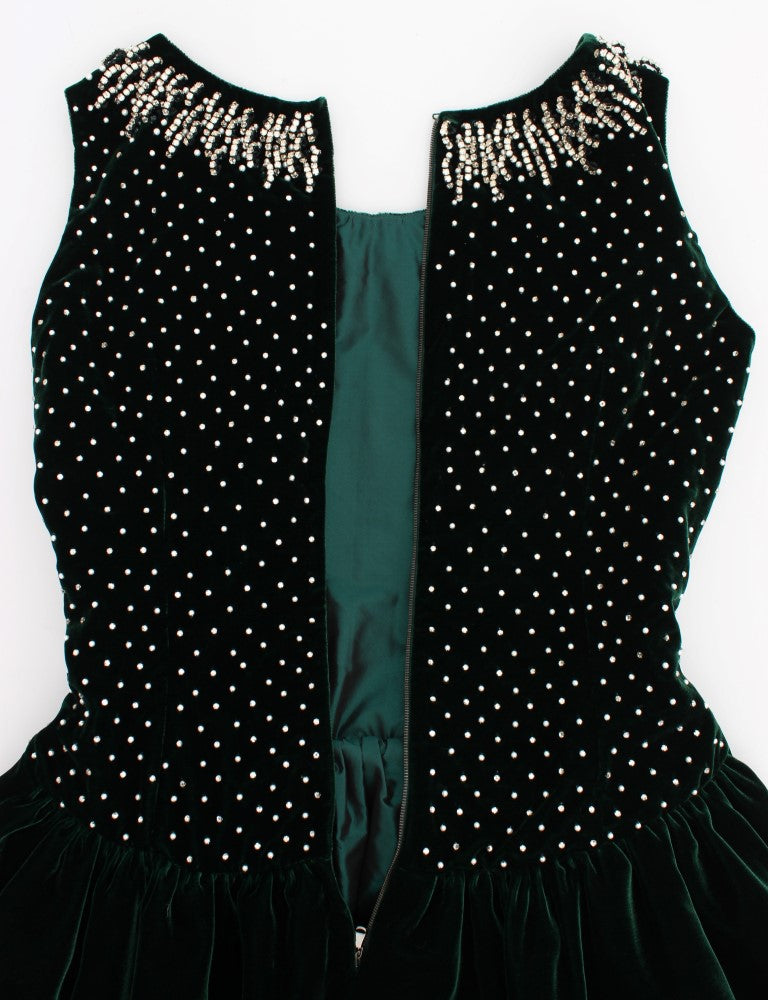 Dolce & Gabbana Langes Maxikleid aus grünem Samt und Kristall-8