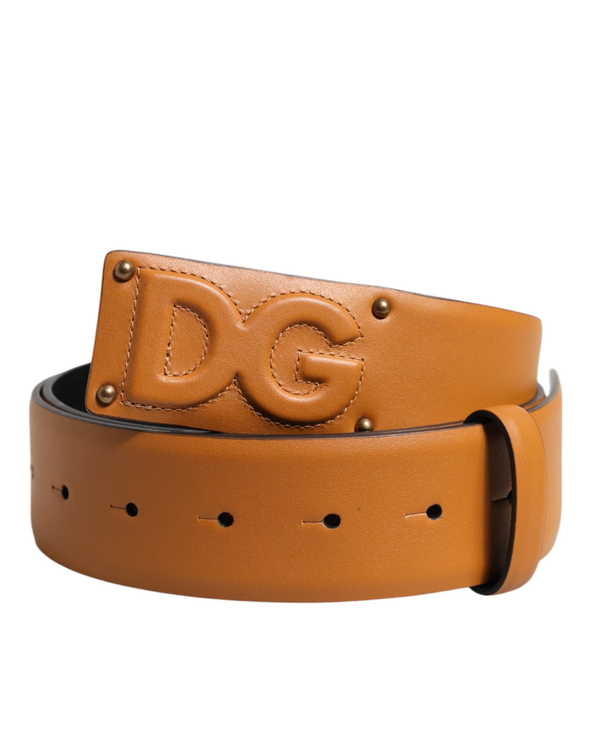 Dolce & Gabbana brown leather buckle belt with DG logo embossing-2