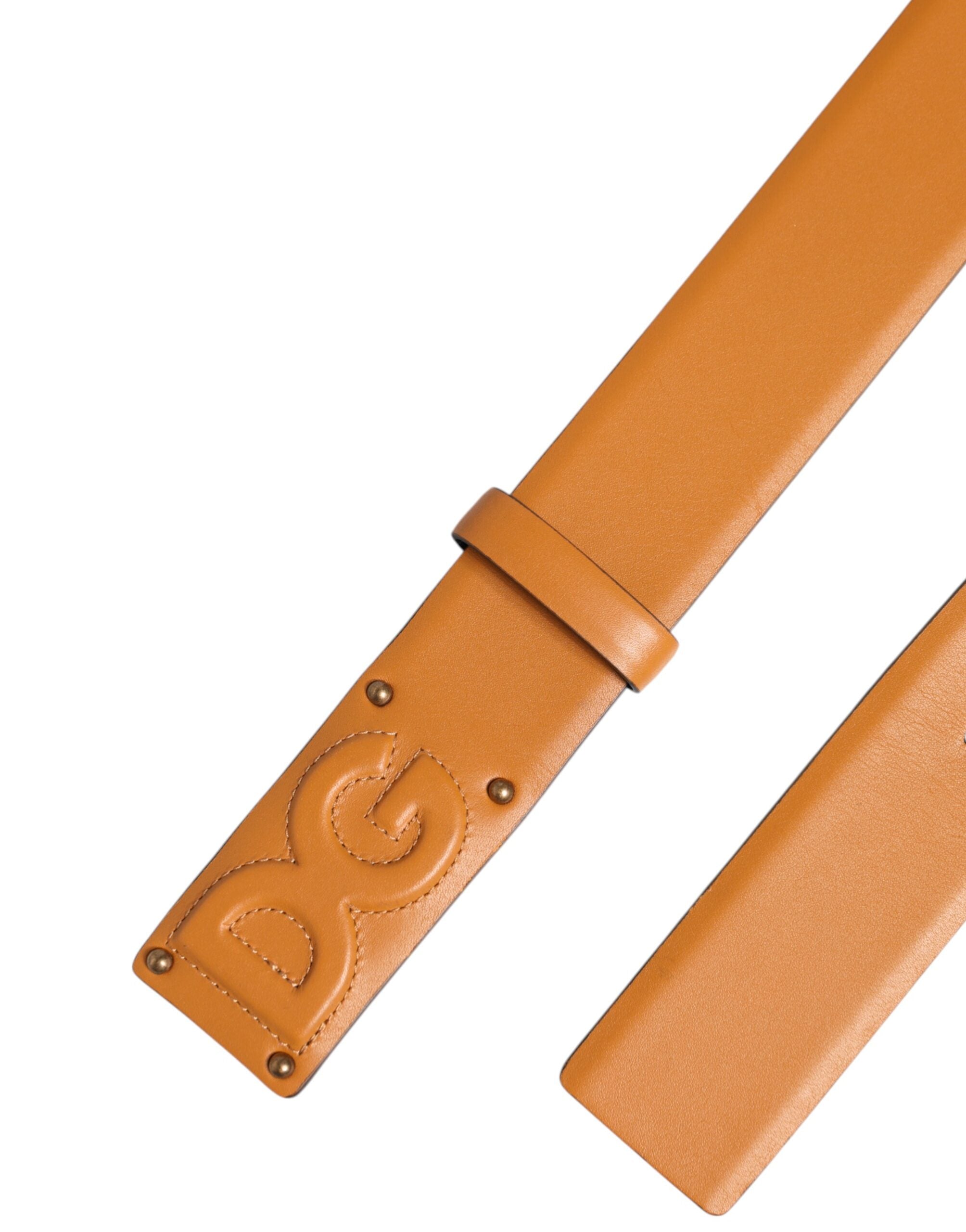 Dolce & Gabbana brown leather buckle belt with DG logo embossing-7