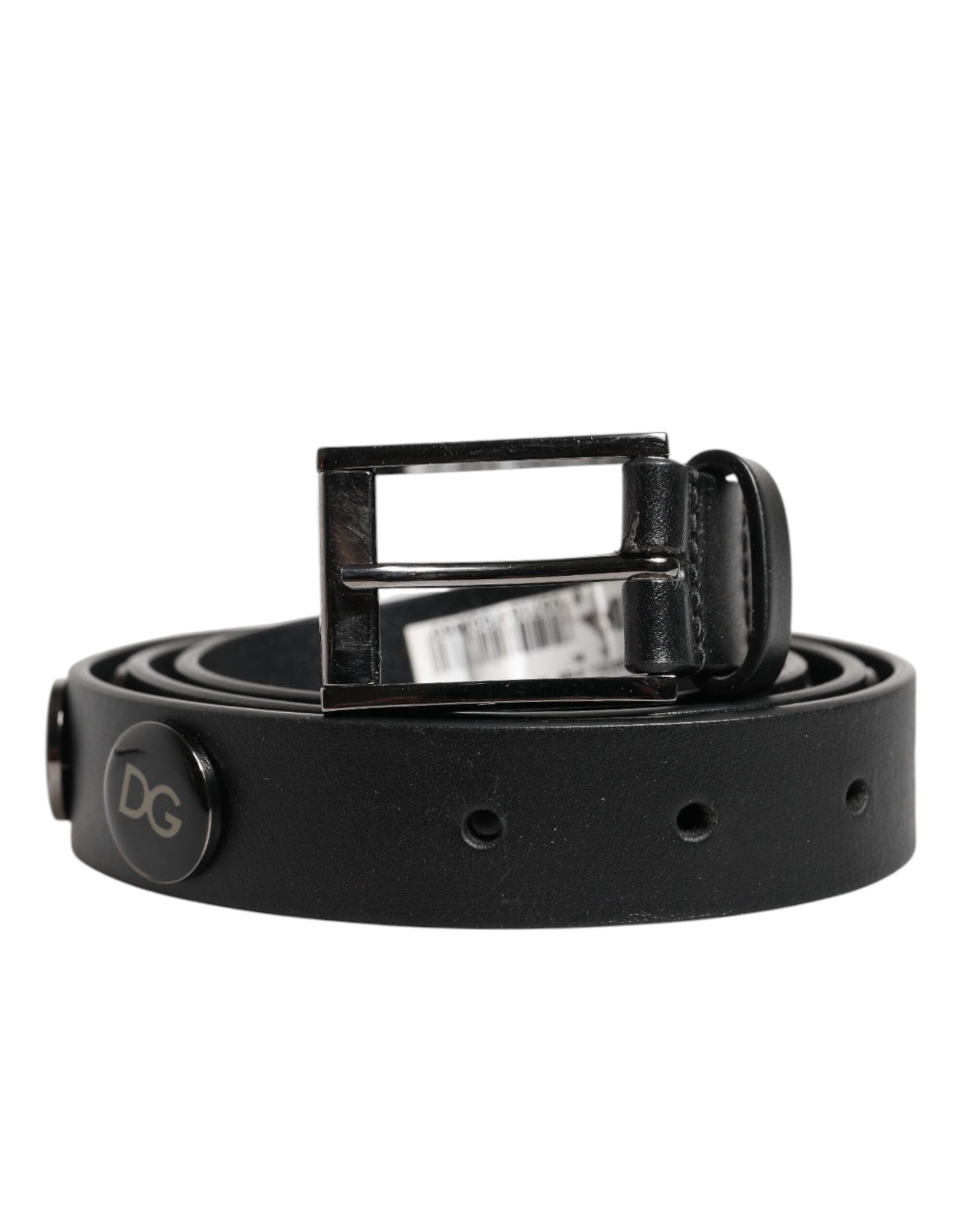 Dolce & Gabbana Black Luxury Leather DG Studded Buckle Belt-2