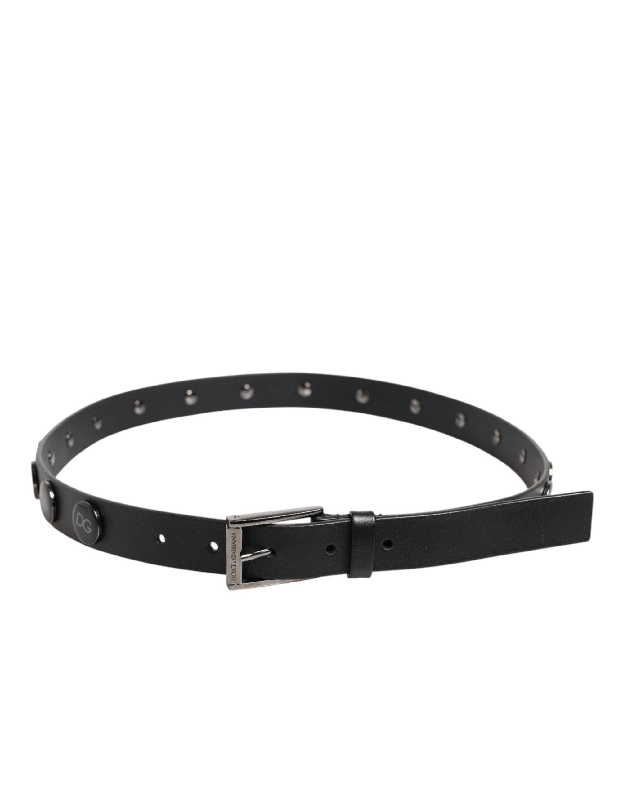 Dolce & Gabbana Black Luxury Leather DG Studded Buckle Belt-3