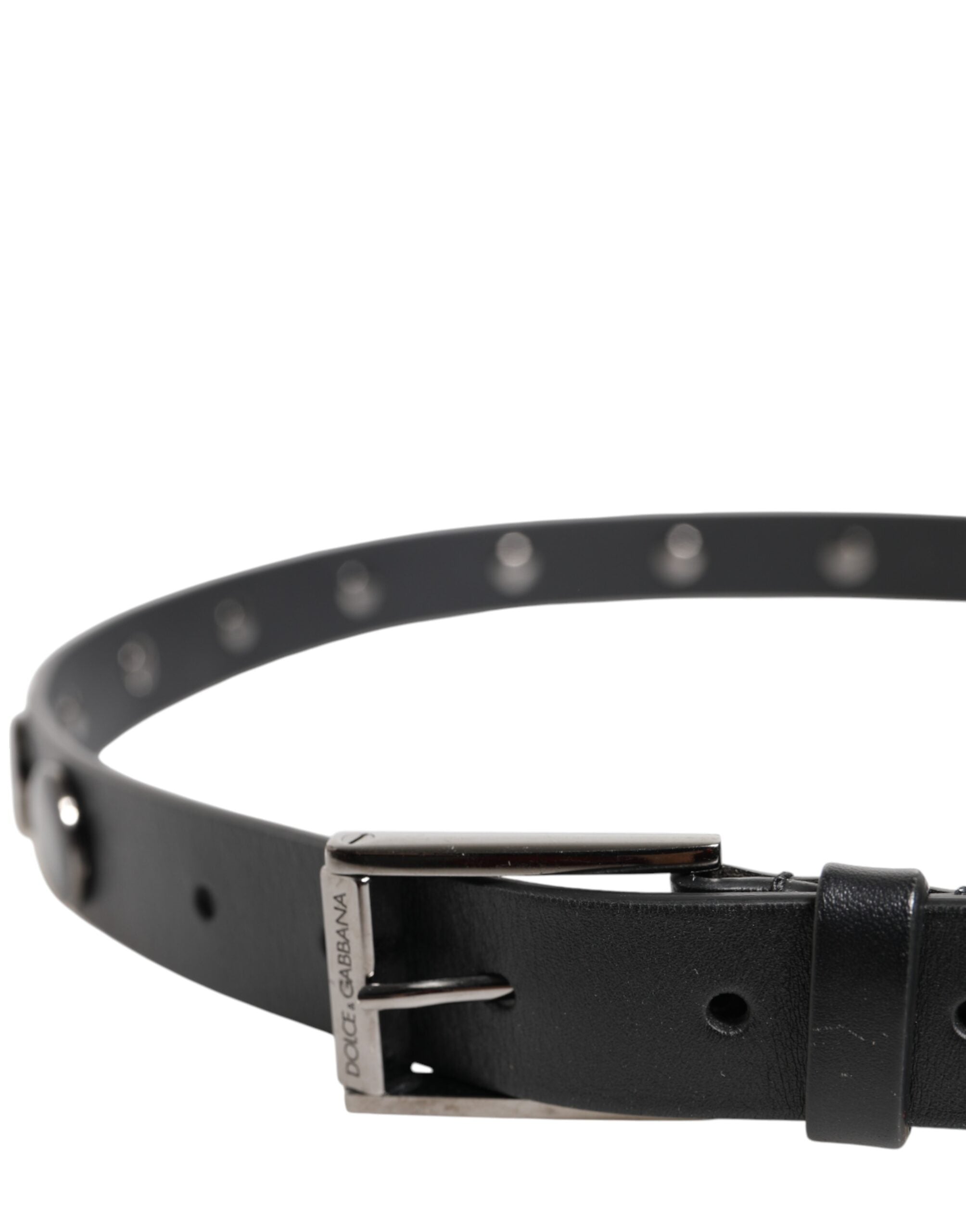 Dolce & Gabbana Black Luxury Leather DG Studded Buckle Belt-4