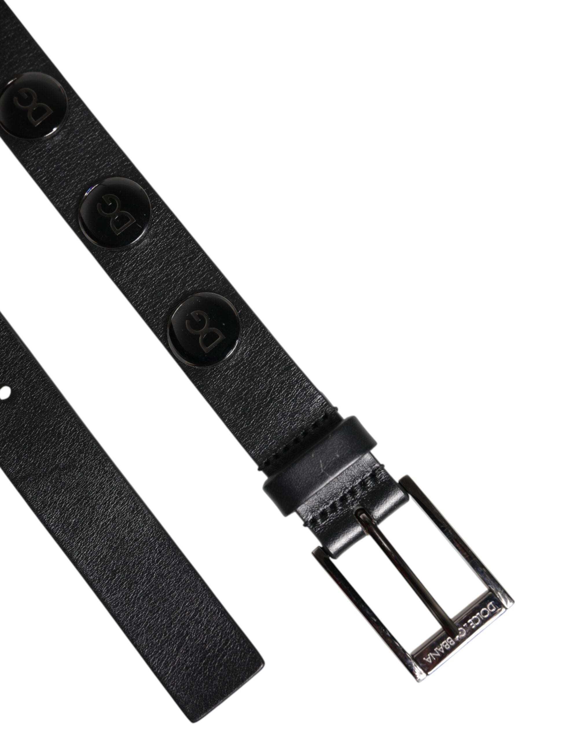 Dolce & Gabbana Black Luxury Leather DG Studded Buckle Belt-6