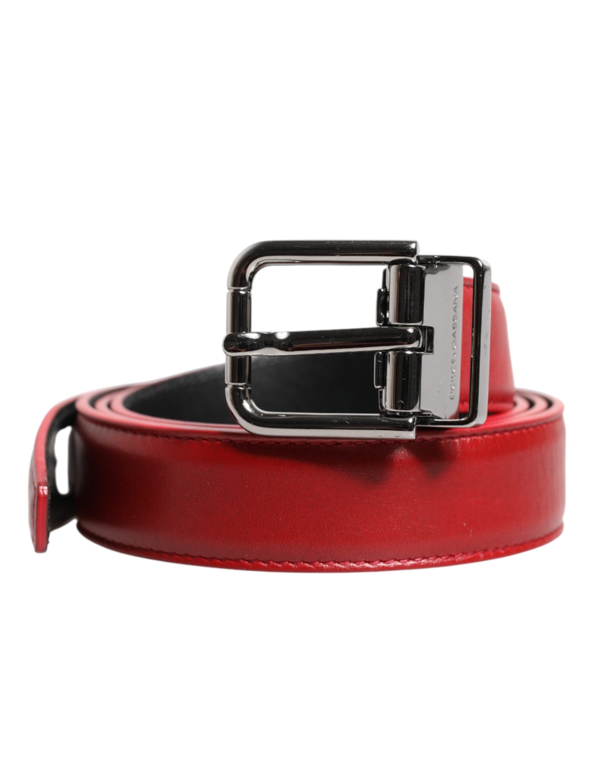 Dolce & Gabbana red leather belt with silver-colored metal buckle-2