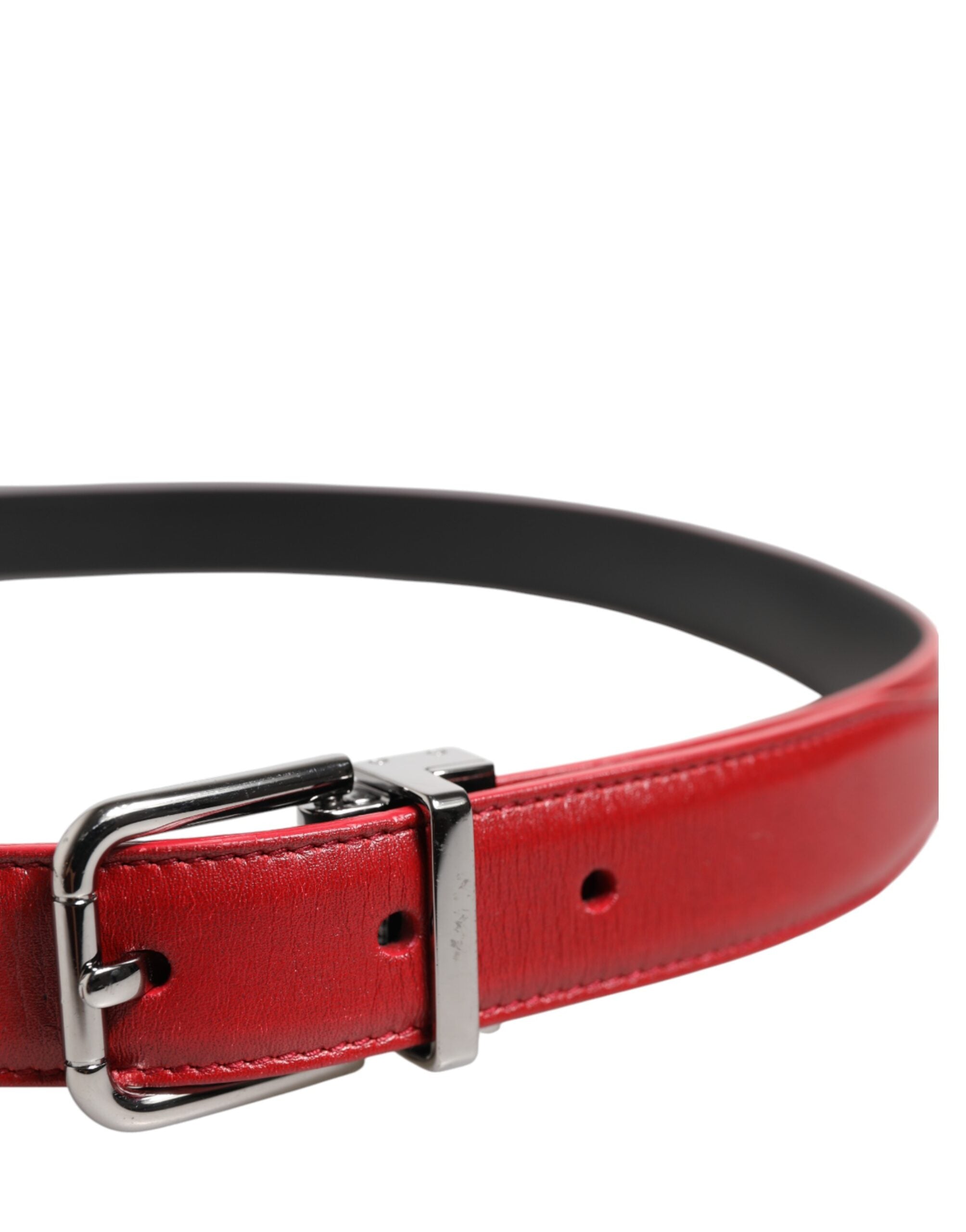 Dolce & Gabbana red leather belt with silver-colored metal buckle-4