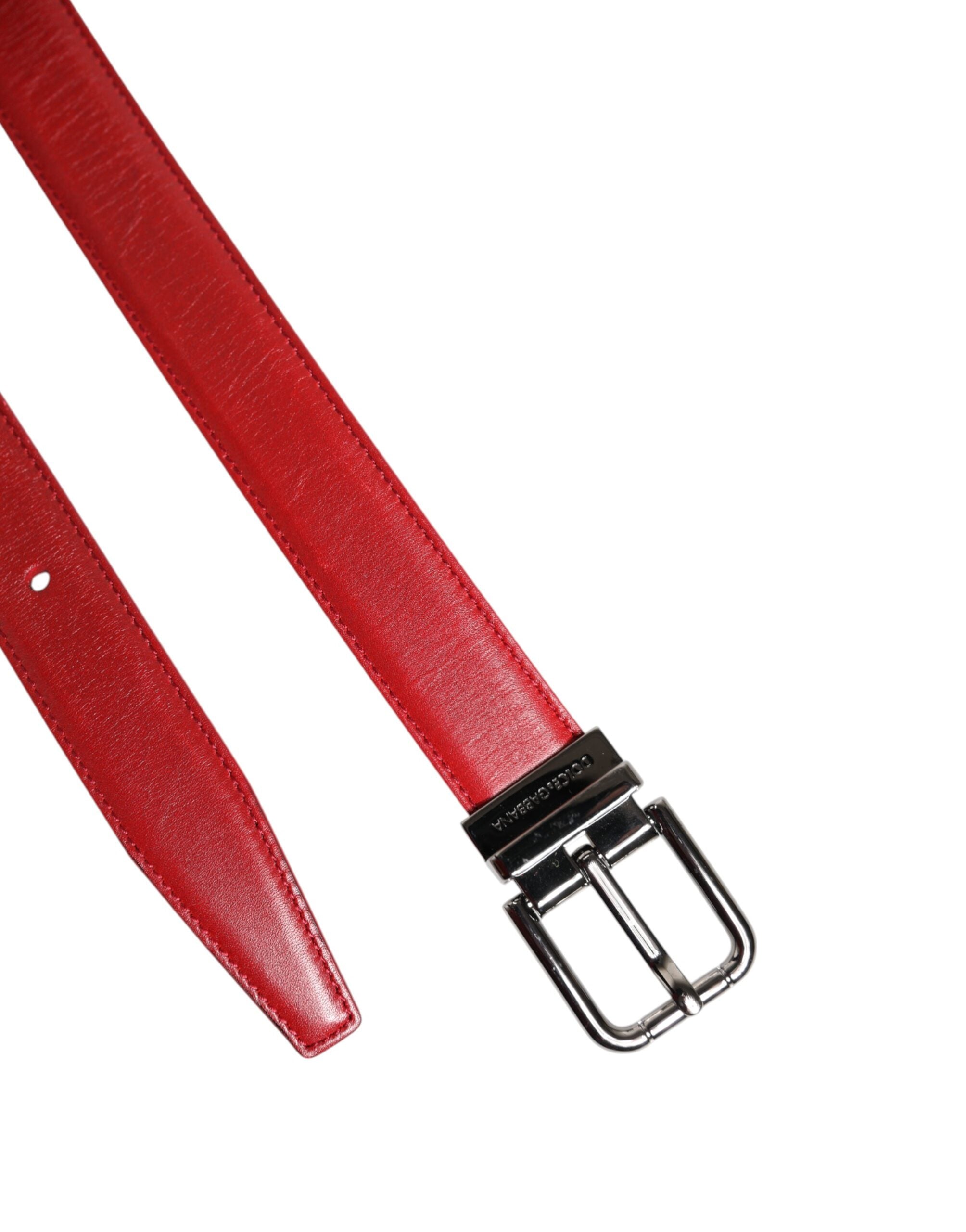 Dolce & Gabbana red leather belt with silver-colored metal buckle-6