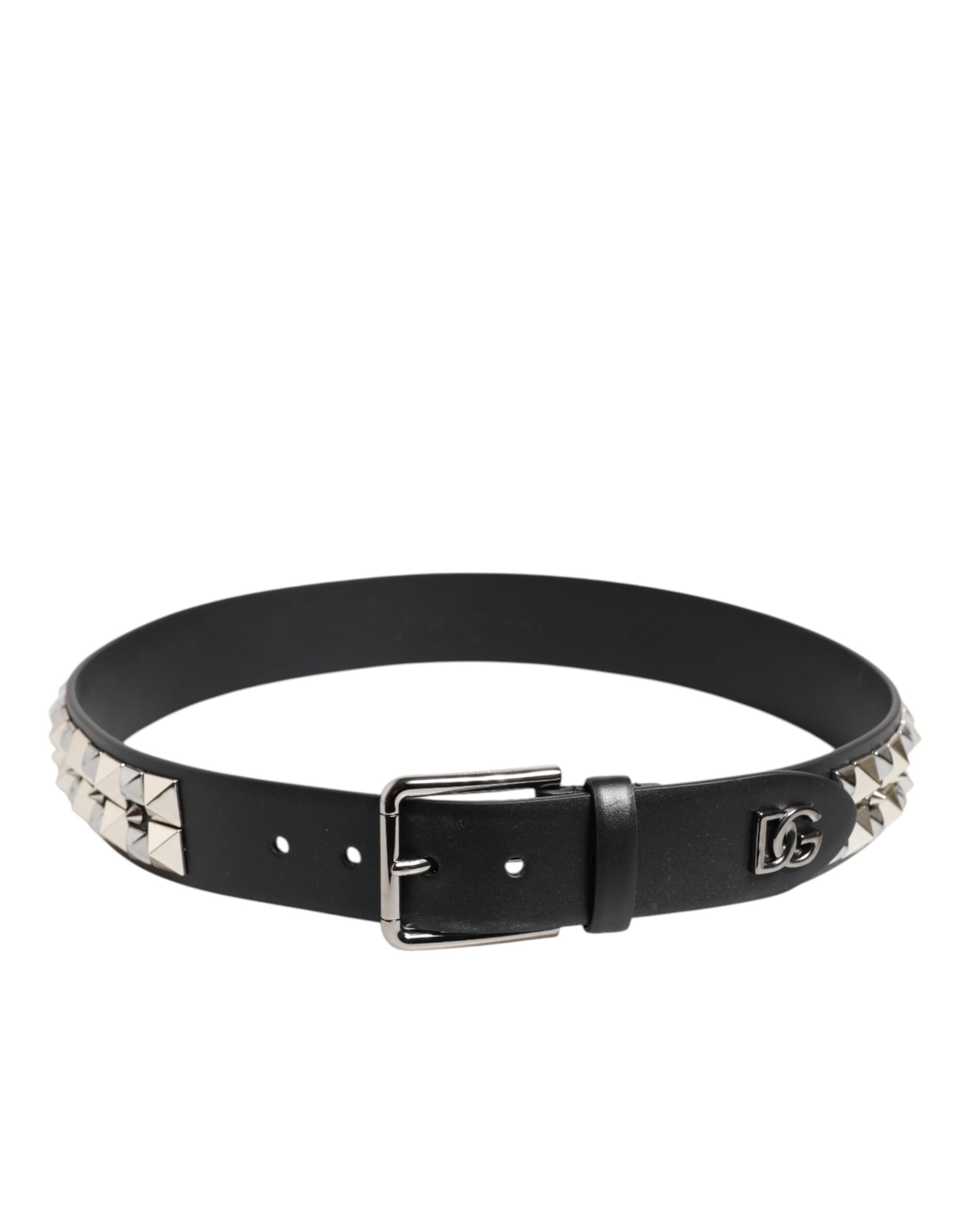 Dolce & Gabbana Black Calfskin Studded Belt with Silver Buckle-3