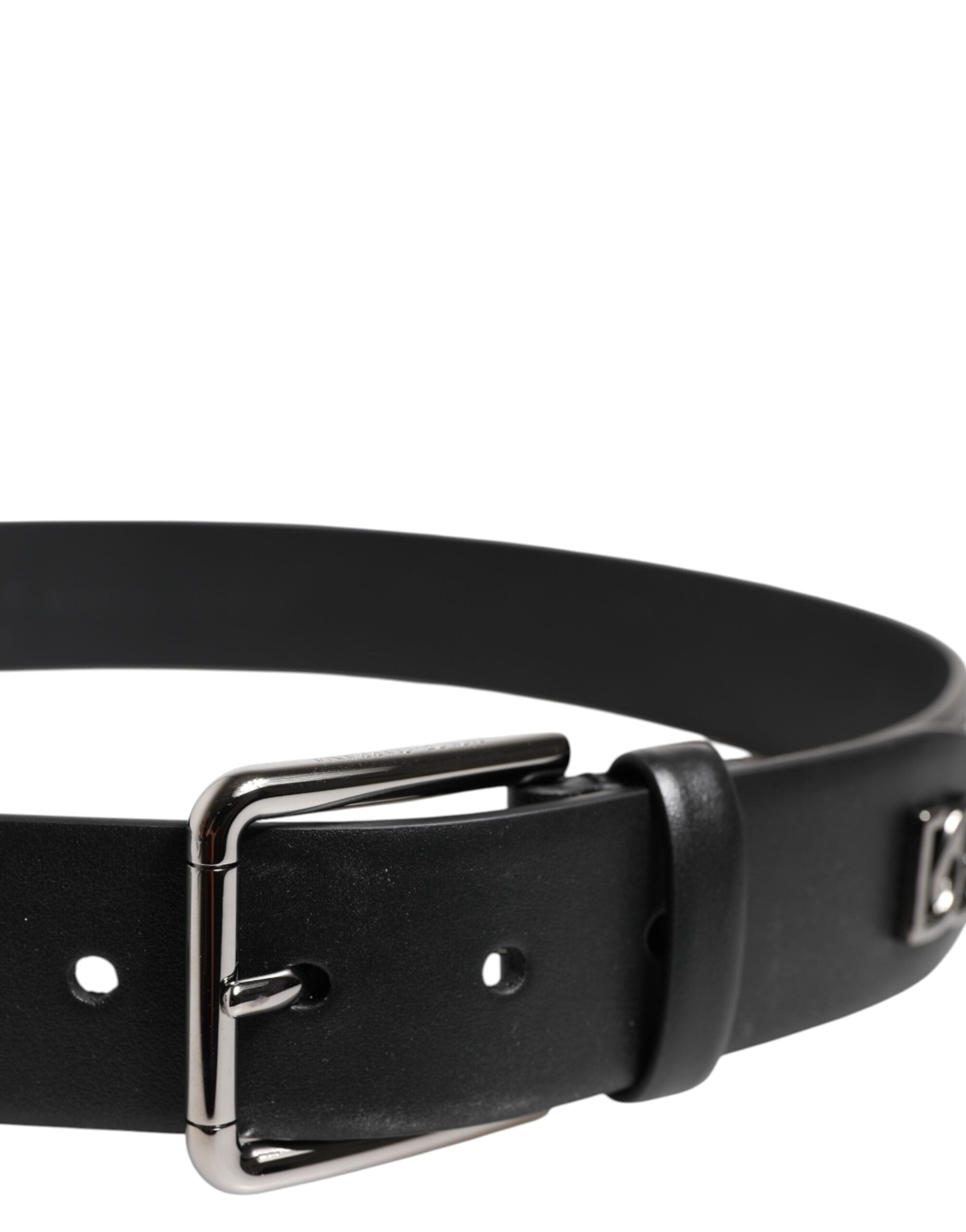 Dolce & Gabbana Black Calfskin Studded Belt with Silver Buckle-4
