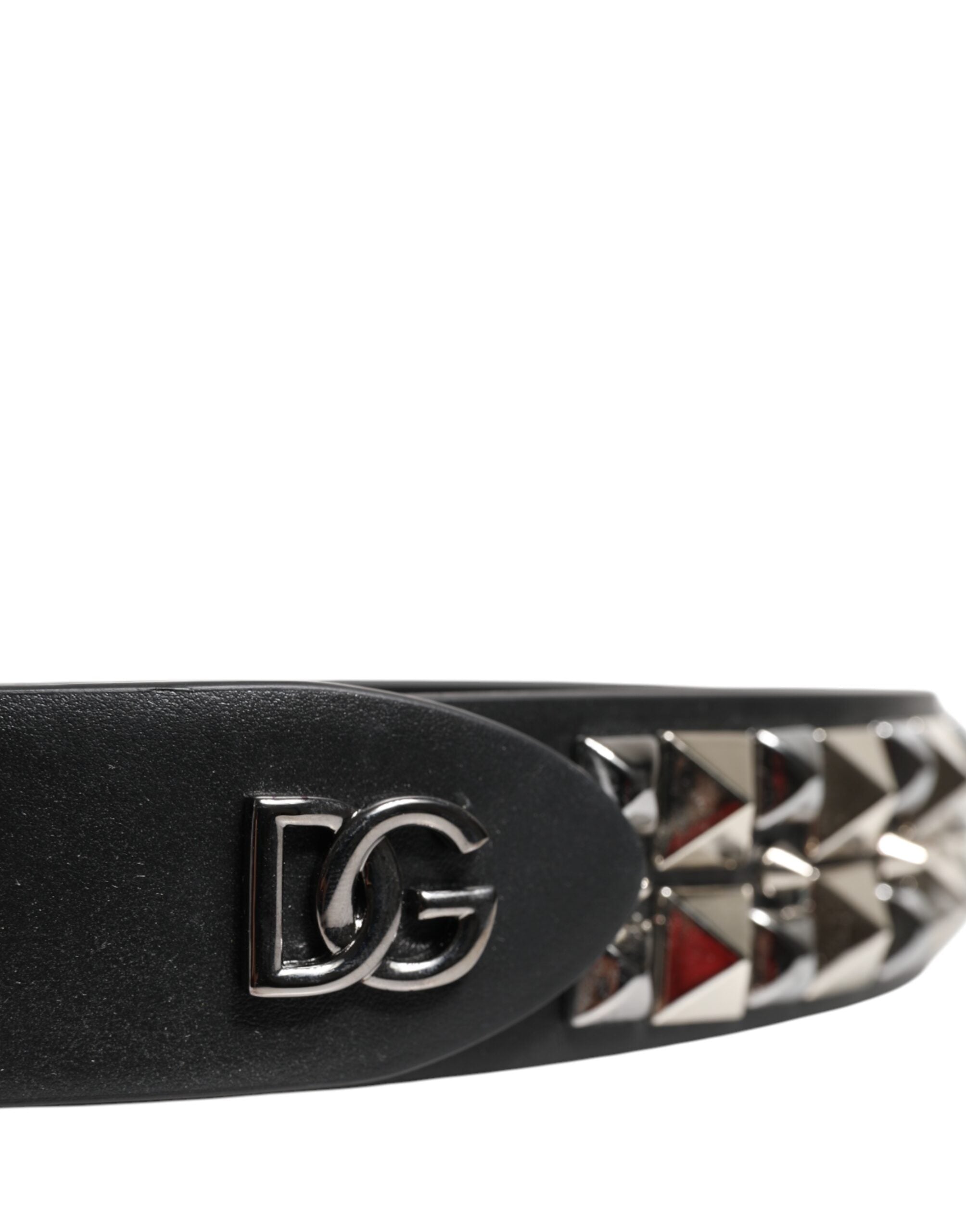 Dolce & Gabbana Black Calfskin Studded Belt with Silver Buckle-5