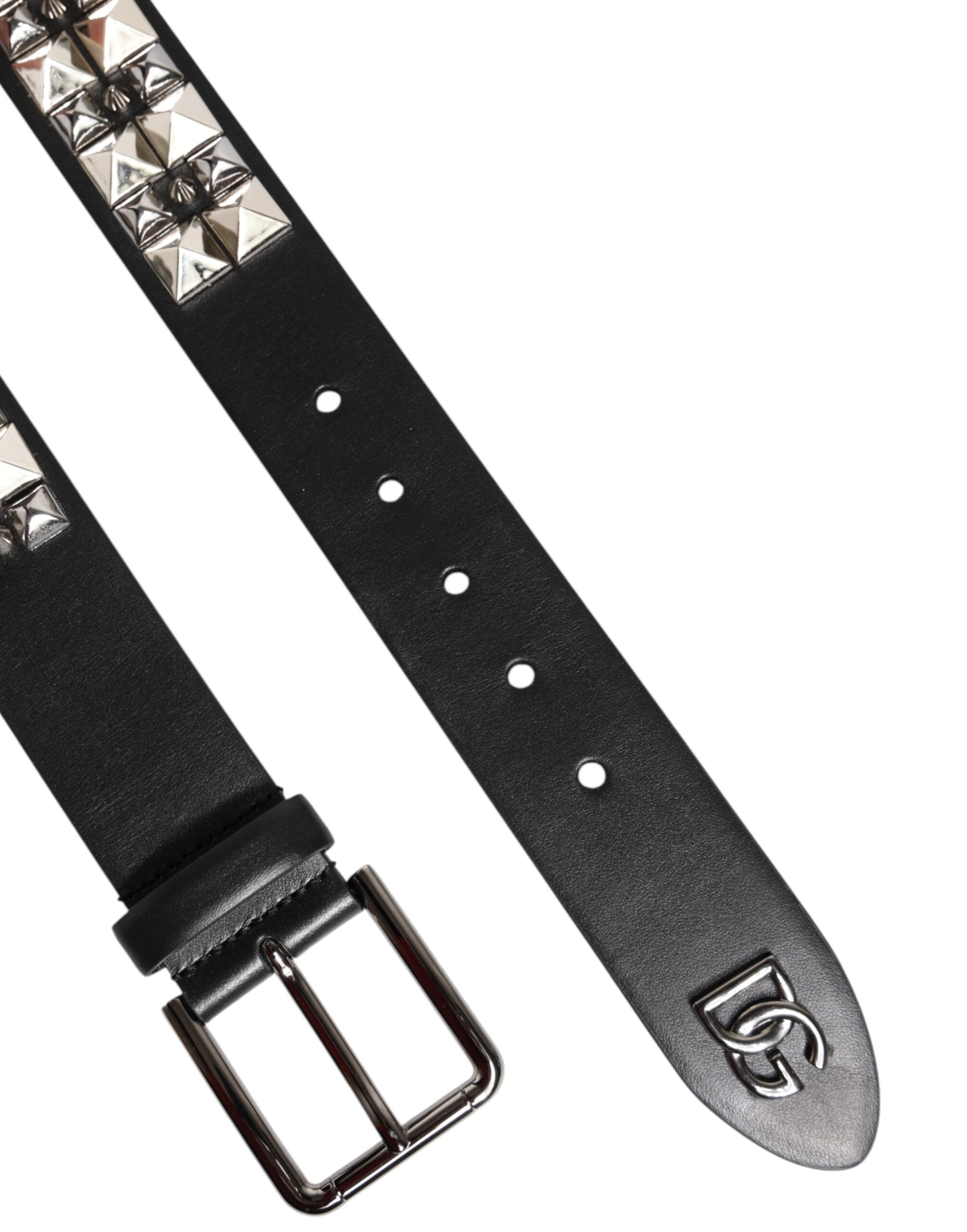 Dolce & Gabbana Black Calfskin Studded Belt with Silver Buckle-7
