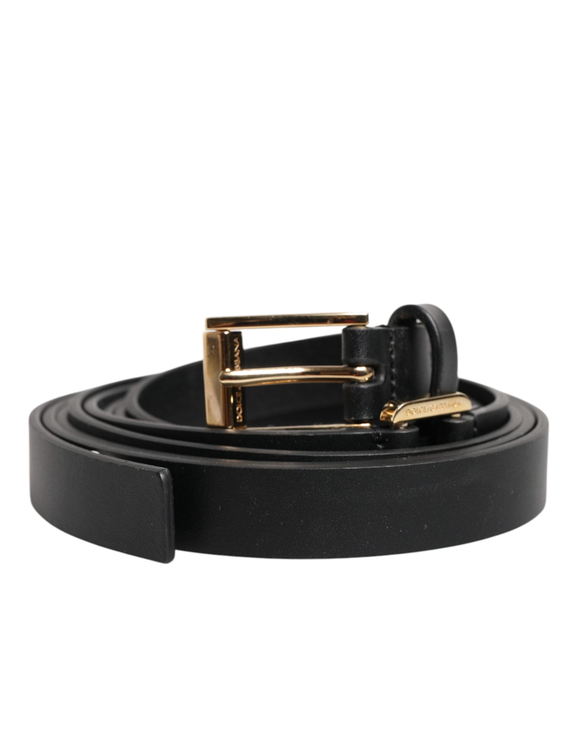 Dolce & Gabbana Black Double Strap Leather Belt with Gold Buckle-2