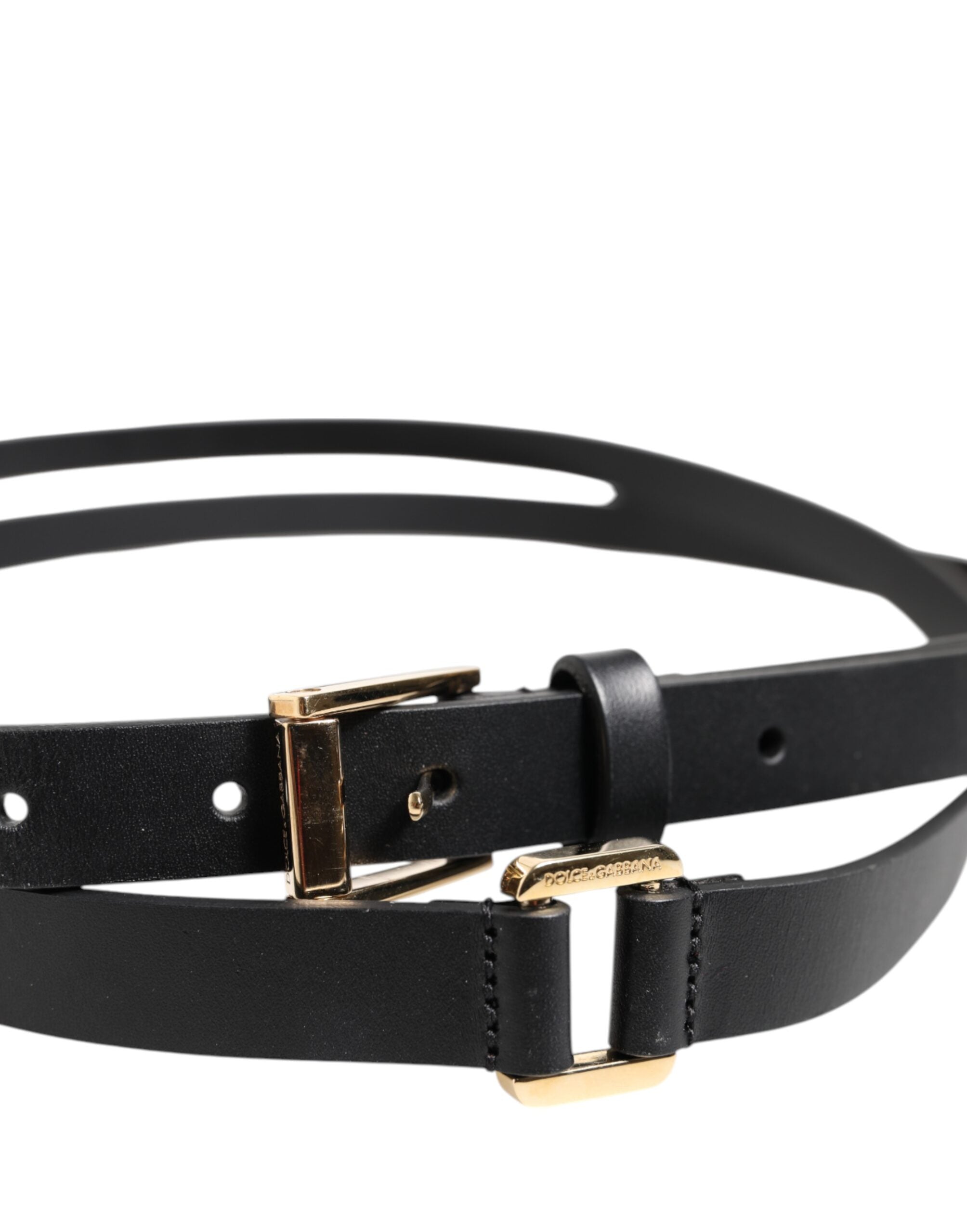 Dolce & Gabbana Black Double Strap Leather Belt with Gold Buckle-4