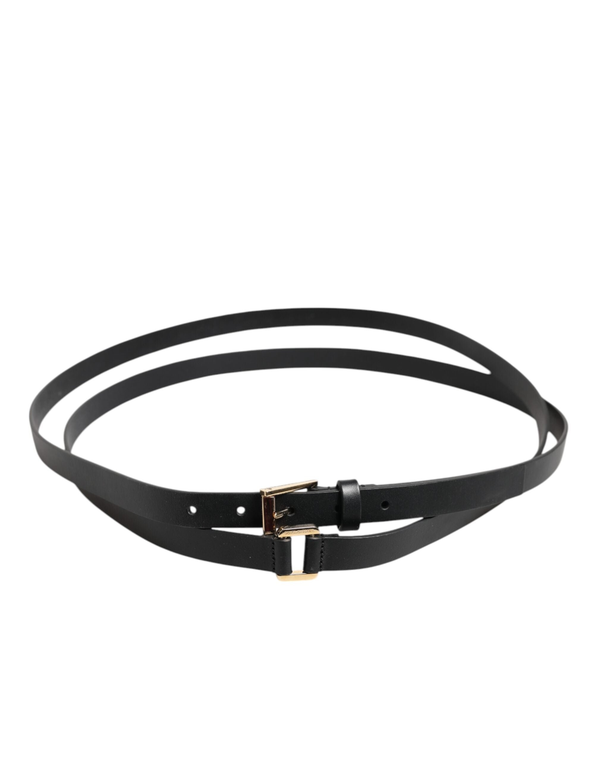Dolce & Gabbana Schwarzer Doppelriemen-Ledergürtel mit goldener Schnalle-3